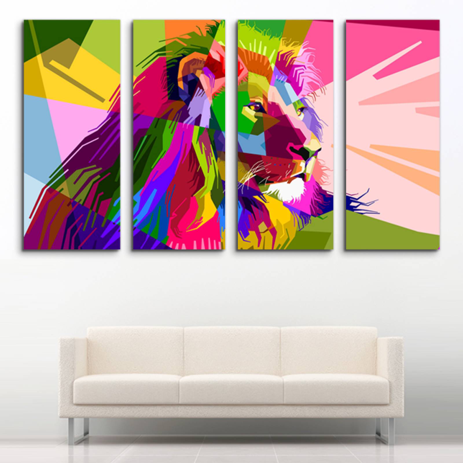 Cuadro decorativo León en Arte Pop Lamborghini Auto deportivo 2 metros x 120cm Grandes Modernos 4 Piezas