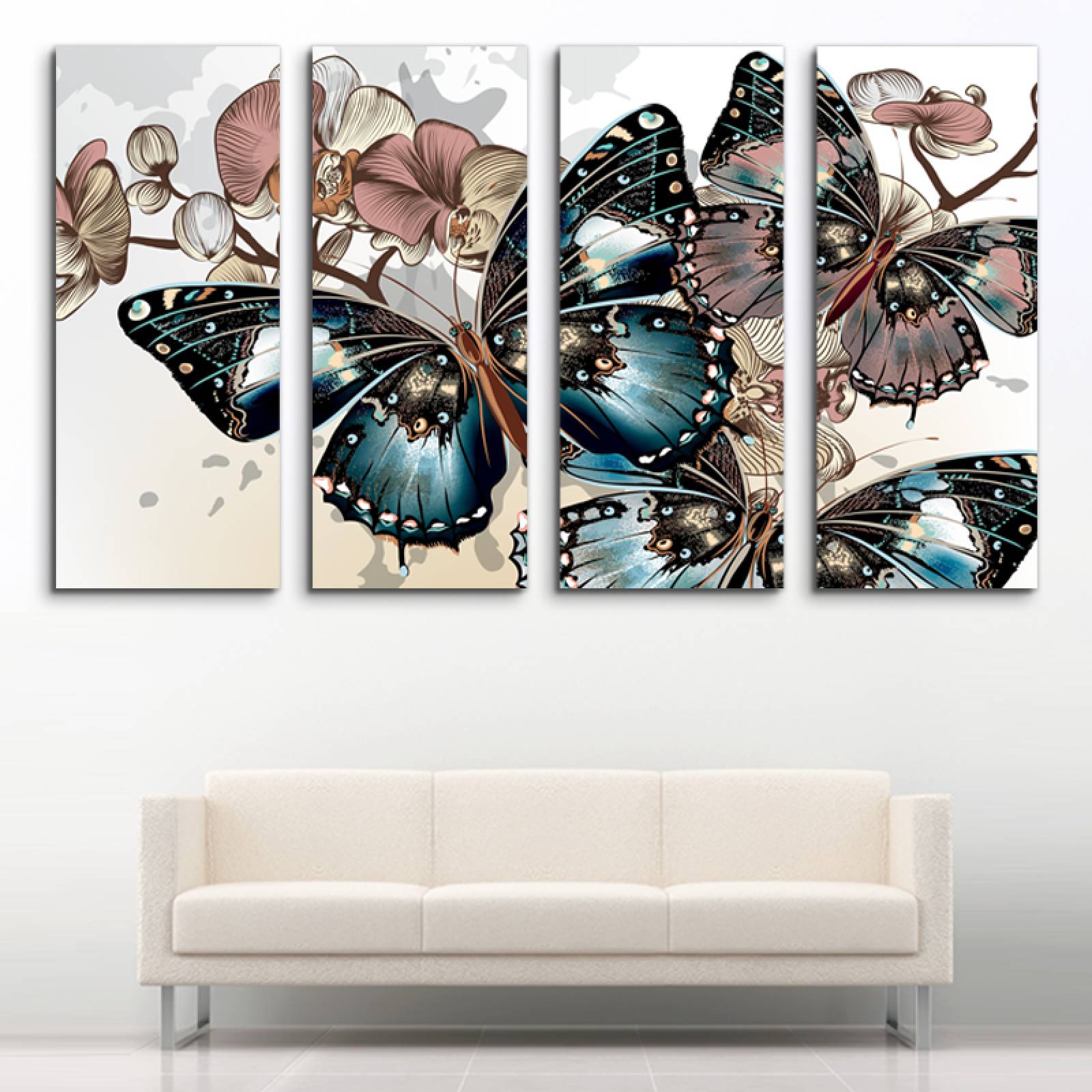 Cuadro decorativo Mariposas, Animales 2 metros x 120cm Grandes Modernos 4 Piezas
