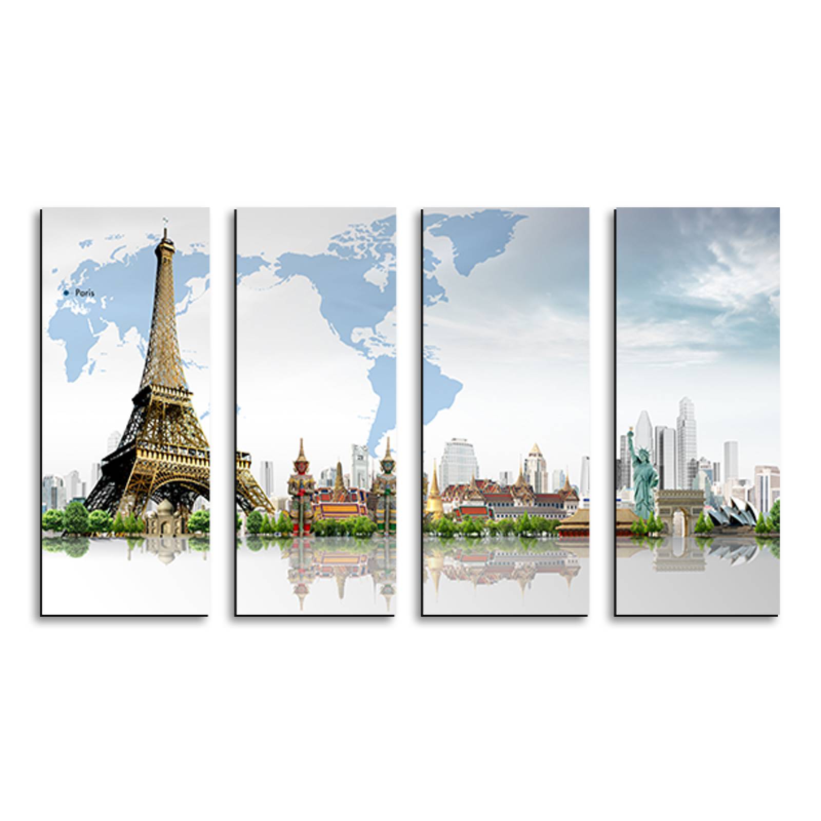 Cuadro decorativo Monumentos del Mundo, Torre Eiffel 2 metros x 120cm Grandes Modernos 4 Piezas