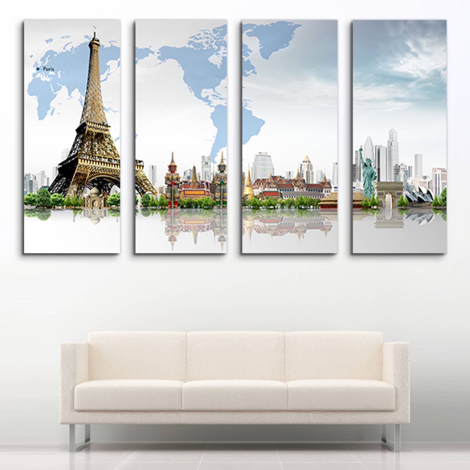 Cuadro decorativo Monumentos del Mundo, Torre Eiffel 2 metros x 120cm Grandes Modernos 4 Piezas