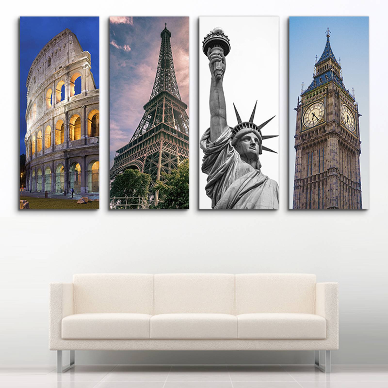 Cuadro decorativo Monumentos del Mundo Decoración Urbana 2 metros x 120cm Grandes Modernos 4 Piezas