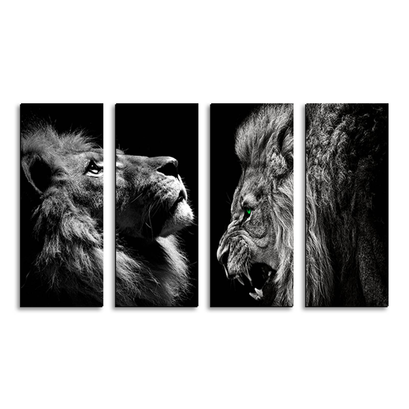 Cuadro decorativo Leones Paz y Fuerza, Animales 2 metros x 120cm Grandes Modernos 4 Piezas