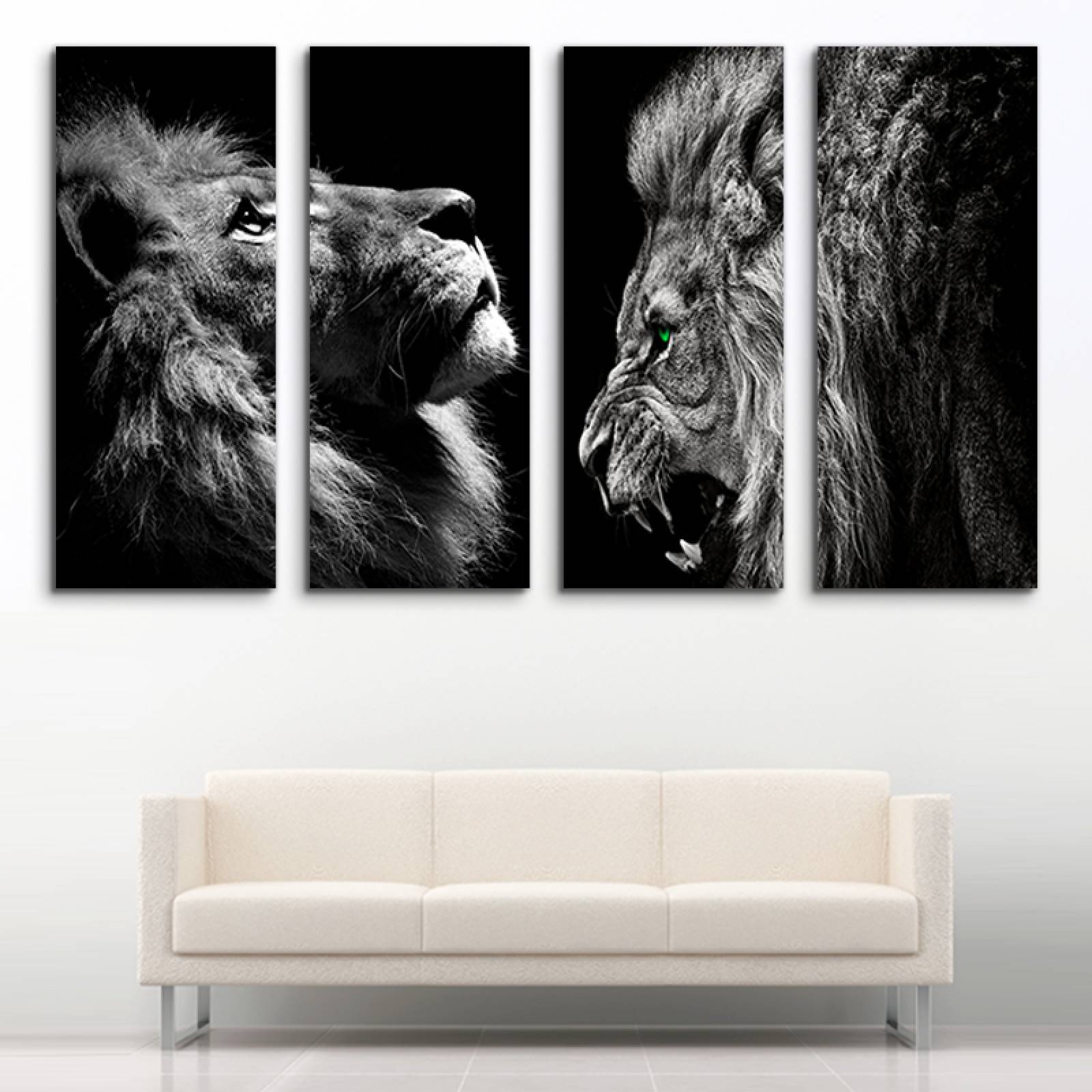 Cuadro decorativo Leones Paz y Fuerza, Animales 2 metros x 120cm Grandes Modernos 4 Piezas