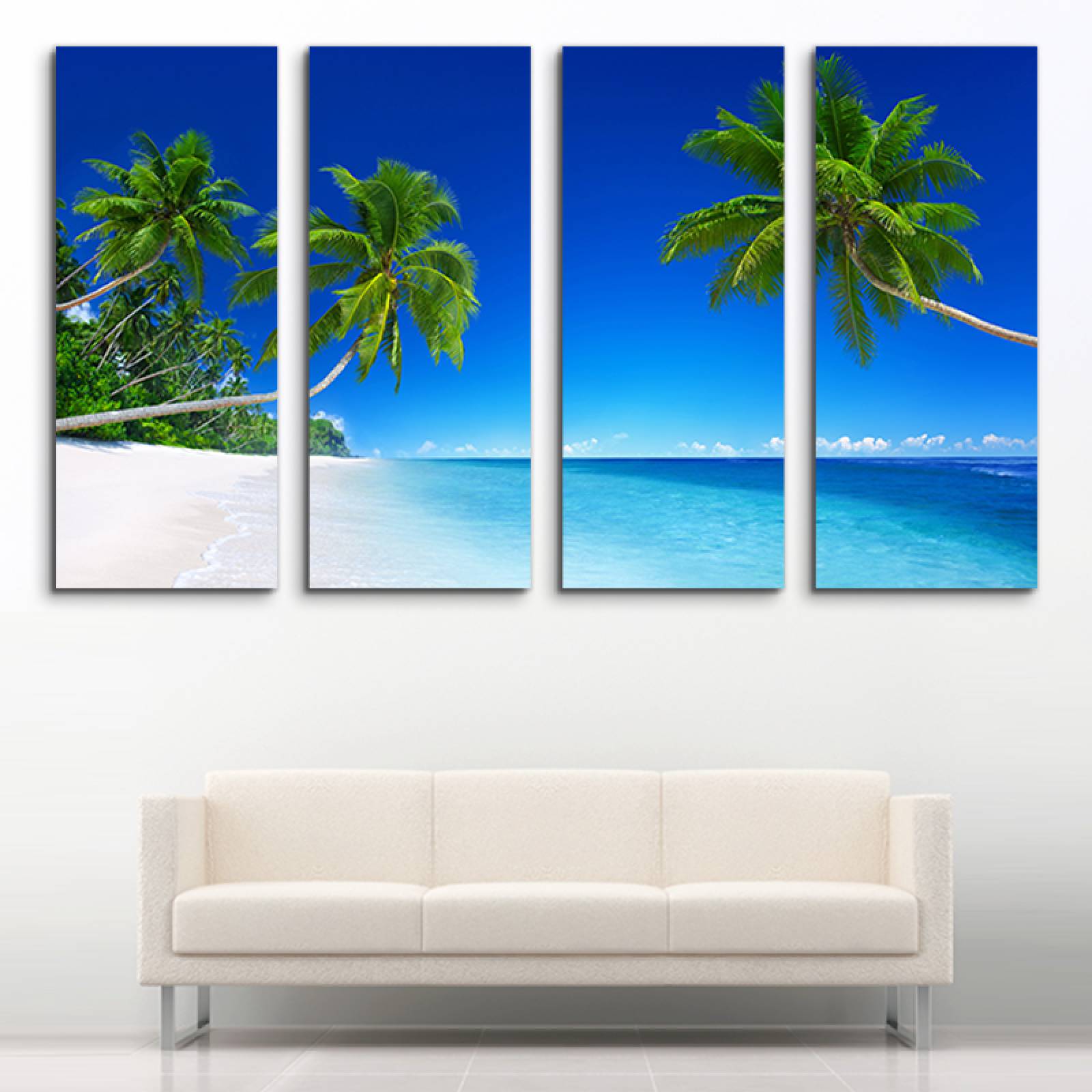 Cuadro decorativo Mar, Plata Y Palmeras Paisaje Natural 2 metros x 120cm Grandes Modernos 4 Piezas