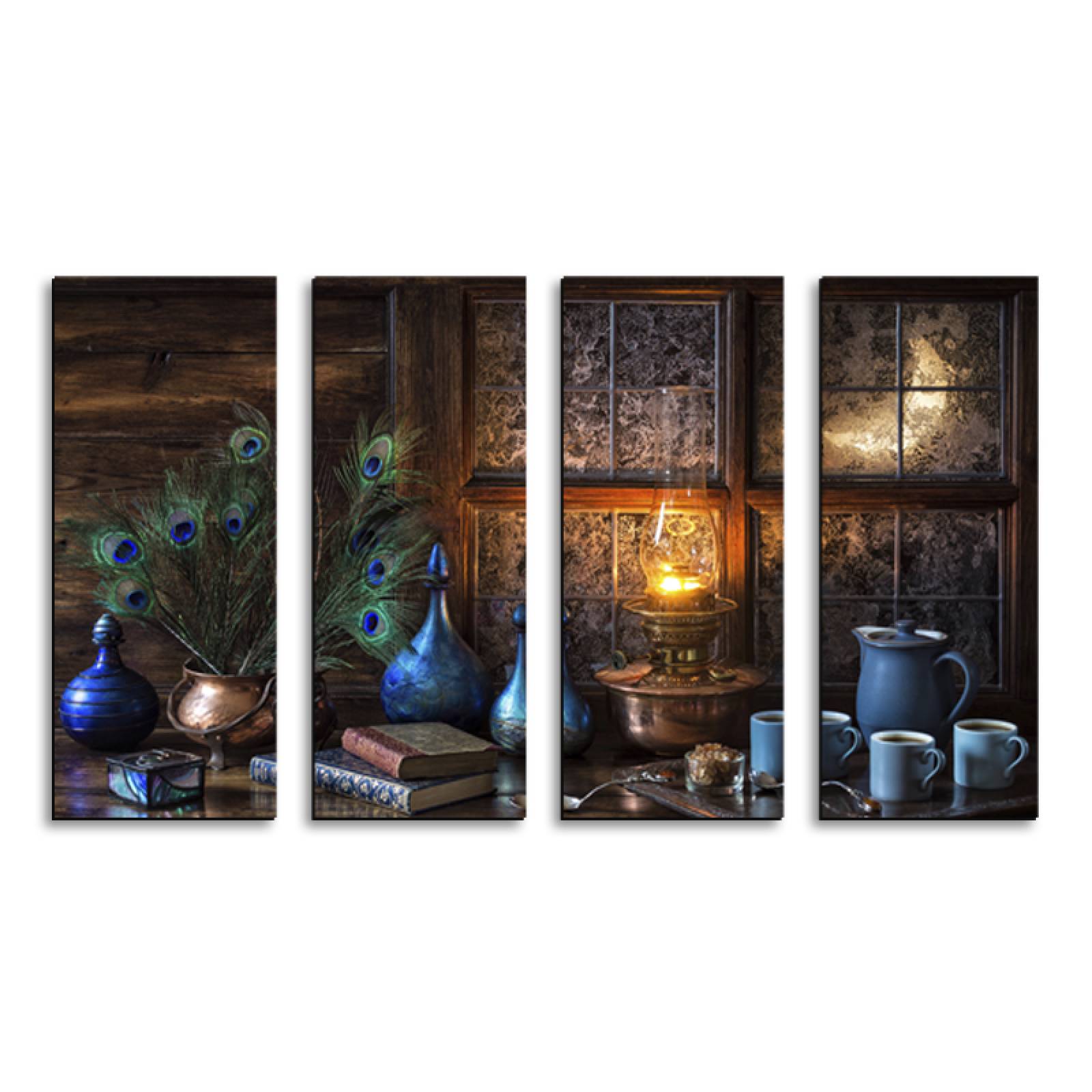 Cuadro decorativo Cocina Rustica Azul Decoracion para Comedores y Restaurantes 2 metros x 120cm Grandes Modernos 4 Piezas