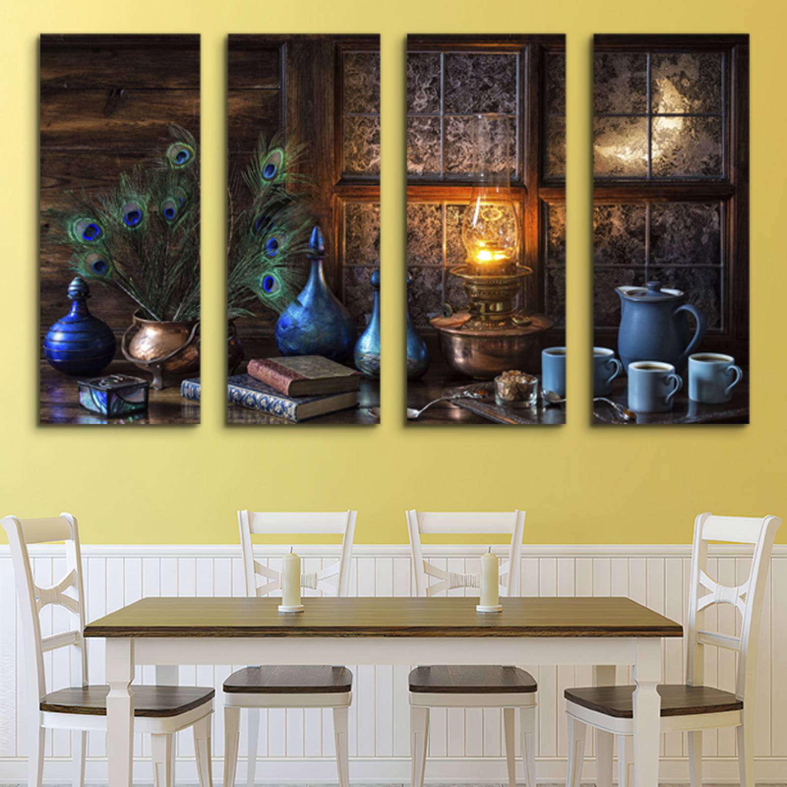 Cuadro decorativo Cocina Rustica Azul Decoracion para Comedores y Restaurantes 2 metros x 120cm Grandes Modernos 4 Piezas