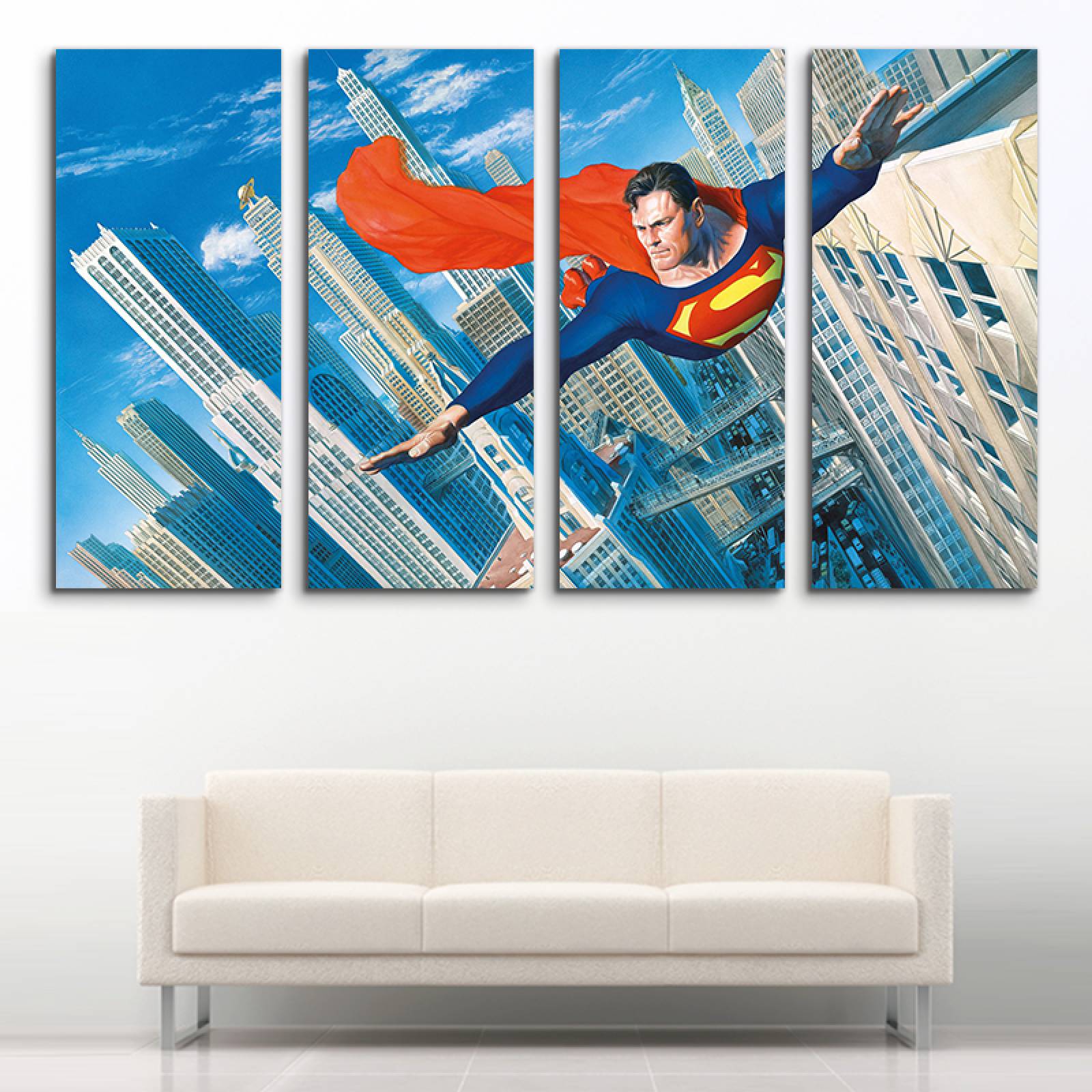 Cuadro decorativo Superman Comics Era Dorada 2 metros x 120cm Grandes Modernos 4 Piezas