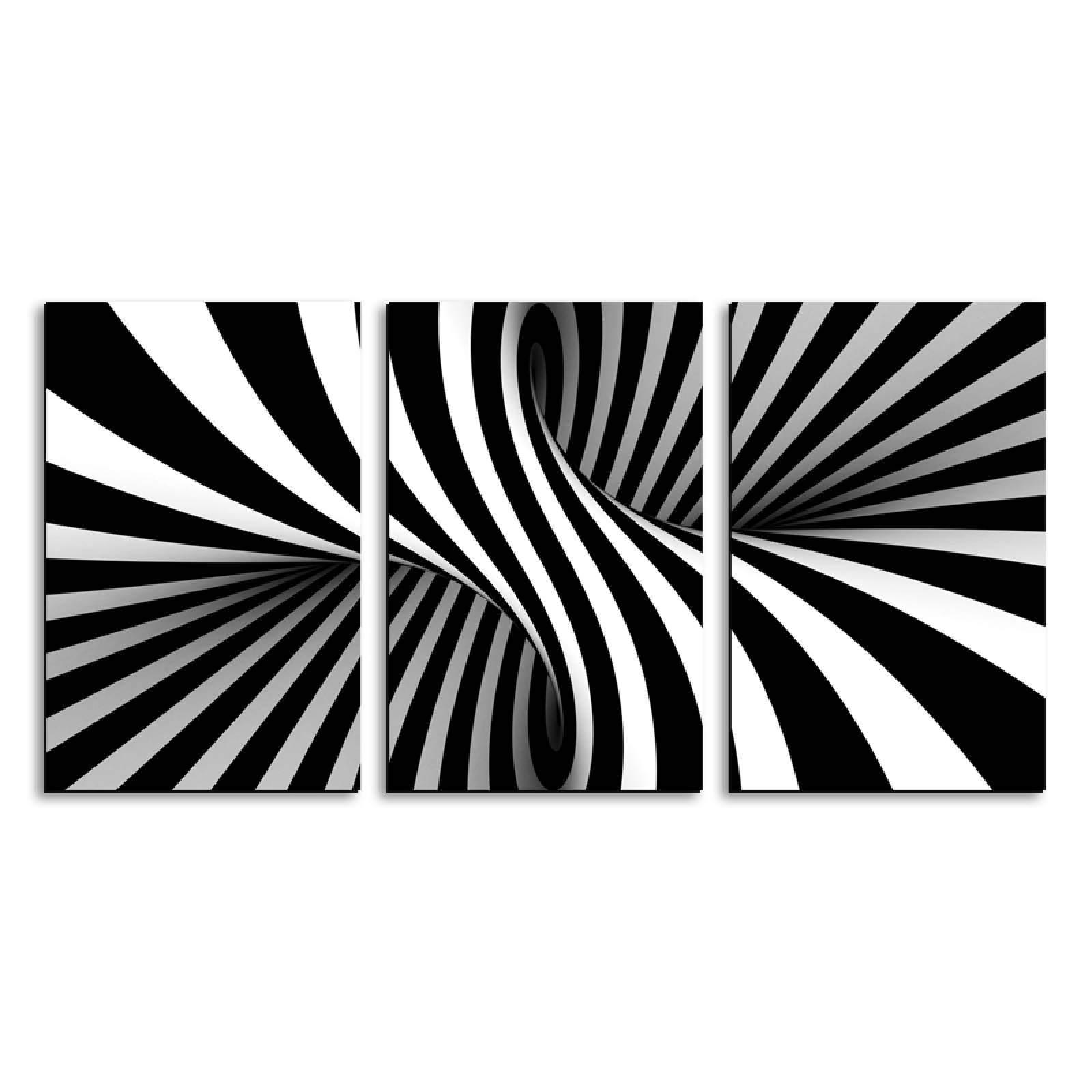 Cuadro decorativo Abstracto Blanco y Negro Espiral Minimalista moderno decoración 168x86cm 3 piezas