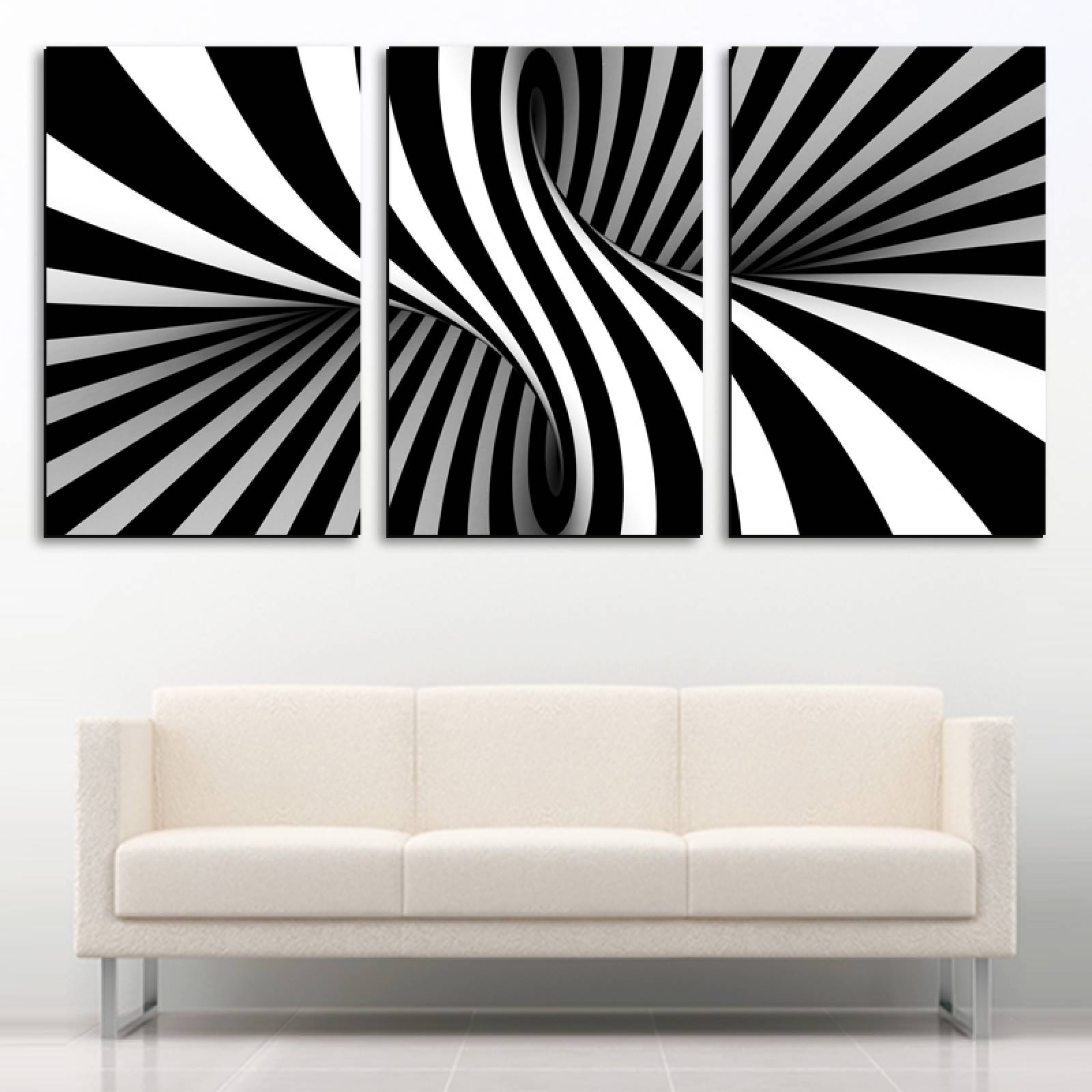 Cuadro decorativo Abstracto Blanco y Negro Espiral Minimalista moderno decoración 168x86cm 3 piezas
