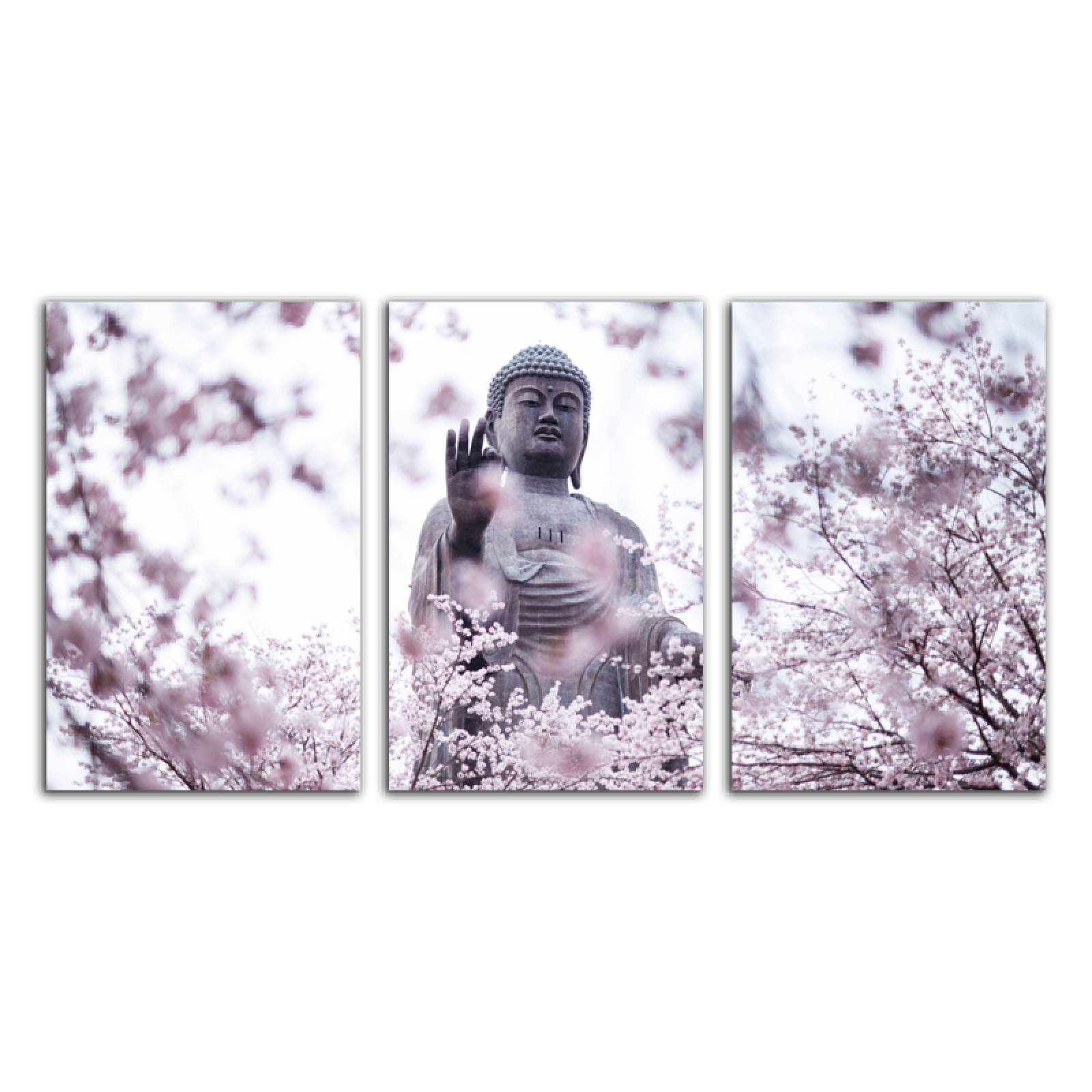Cuadro decorativo Buda Con Flor de Cerezos Rosa moderno decoración 168x86cm 3 piezas