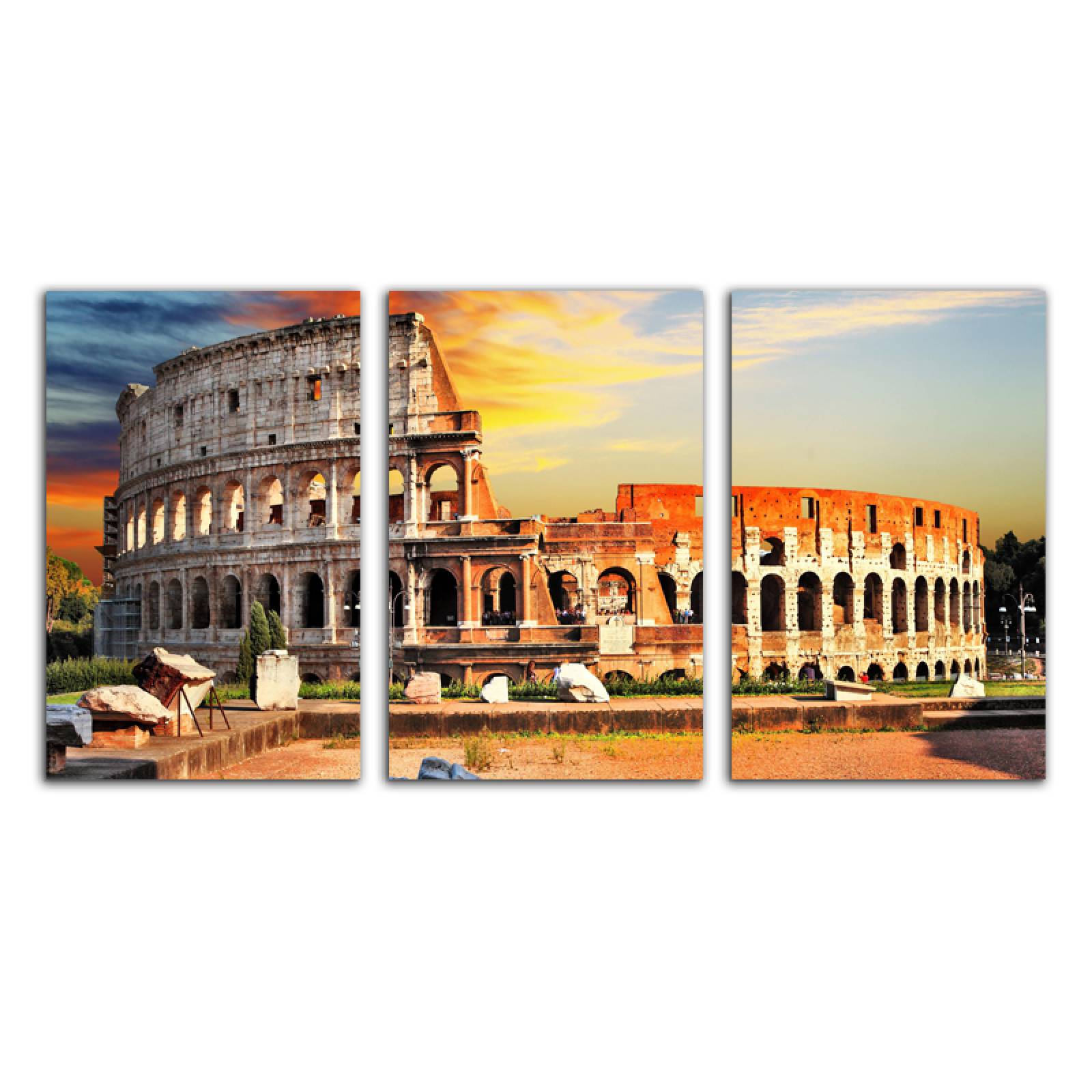 Cuadro decorativo Coliseo Romano Ciudad Italia Roma moderno decoración 168x86cm 3 piezas