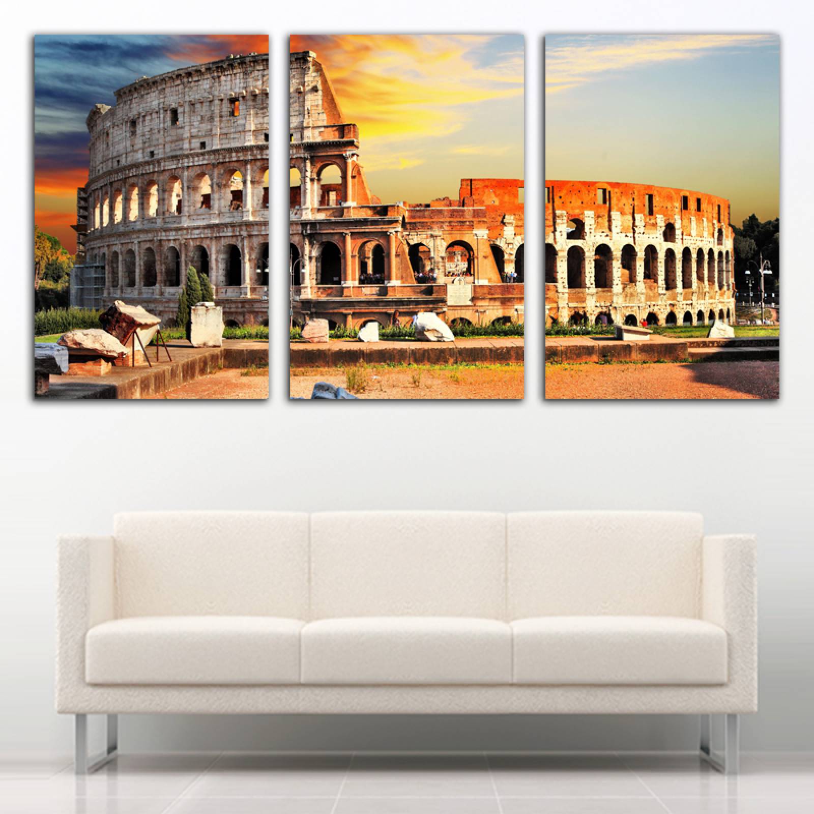 Cuadro decorativo Coliseo Romano Ciudad Italia Roma moderno decoración 168x86cm 3 piezas