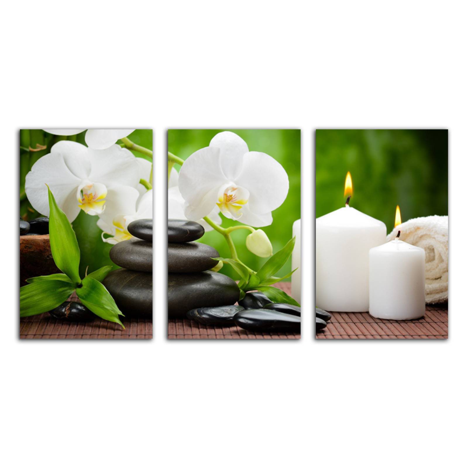 Cuadro decorativo Flores de Orquideas Blancas Spa Verde moderno decoración 168x86cm 3 piezas