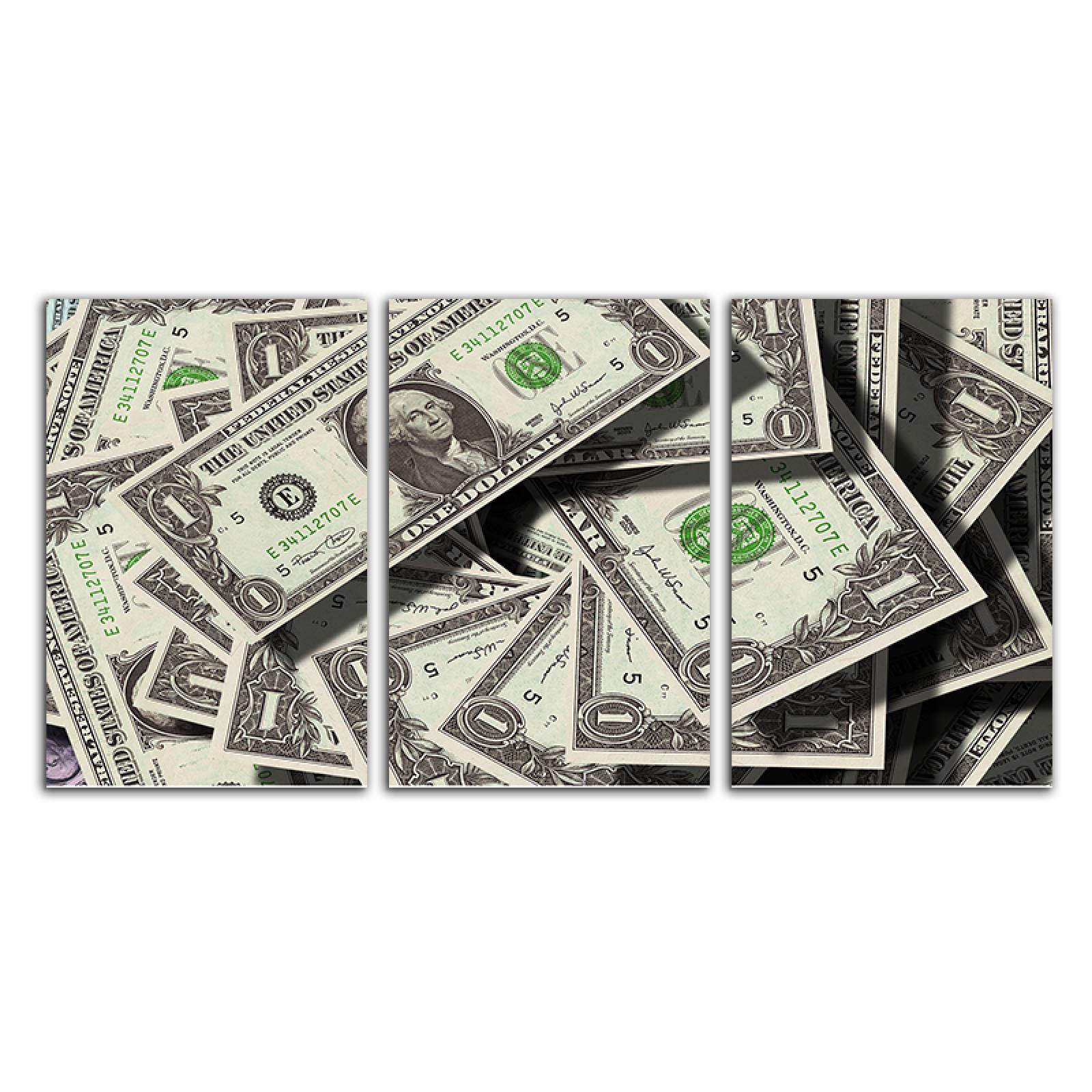 Cuadro decorativo Dolares Billetes 1er Millón moderno decoración 168x86cm 3 piezas