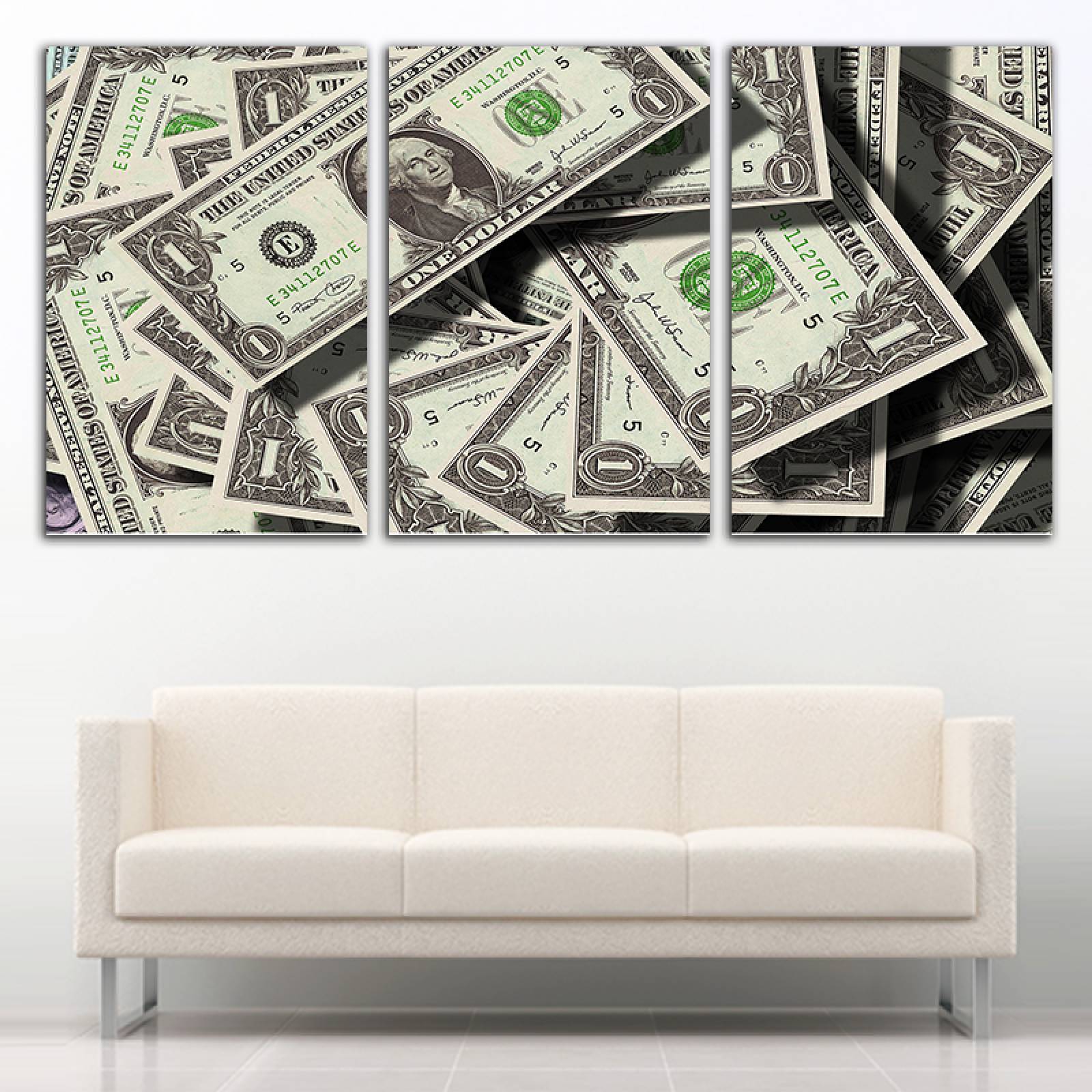 Cuadro decorativo Dolares Billetes 1er Millón moderno decoración 168x86cm 3 piezas