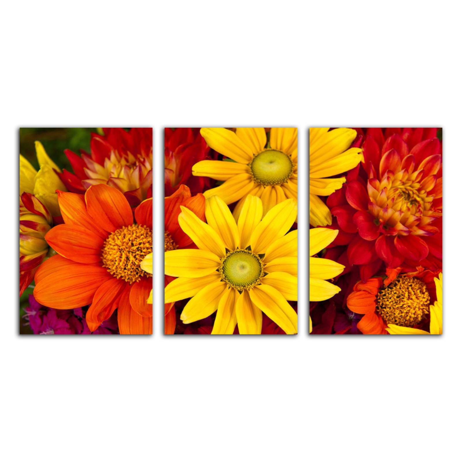 Cuadro decorativo Flores Amarillas y Naranjas moderno decoración 168x86cm 3 piezas