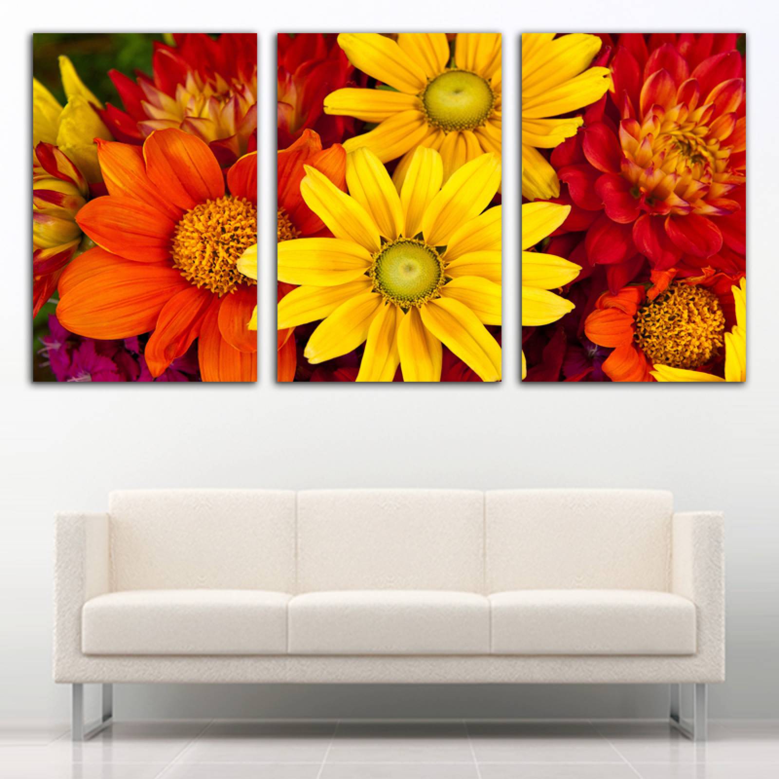 Cuadro decorativo Flores Amarillas y Naranjas moderno decoración 168x86cm 3 piezas