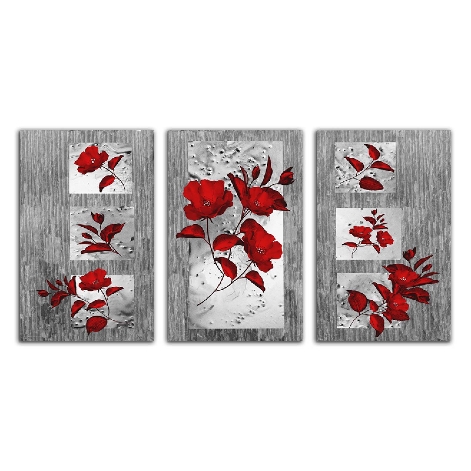 Cuadro decorativo Flores Rojas moderno decoración 168x86cm 3 piezas