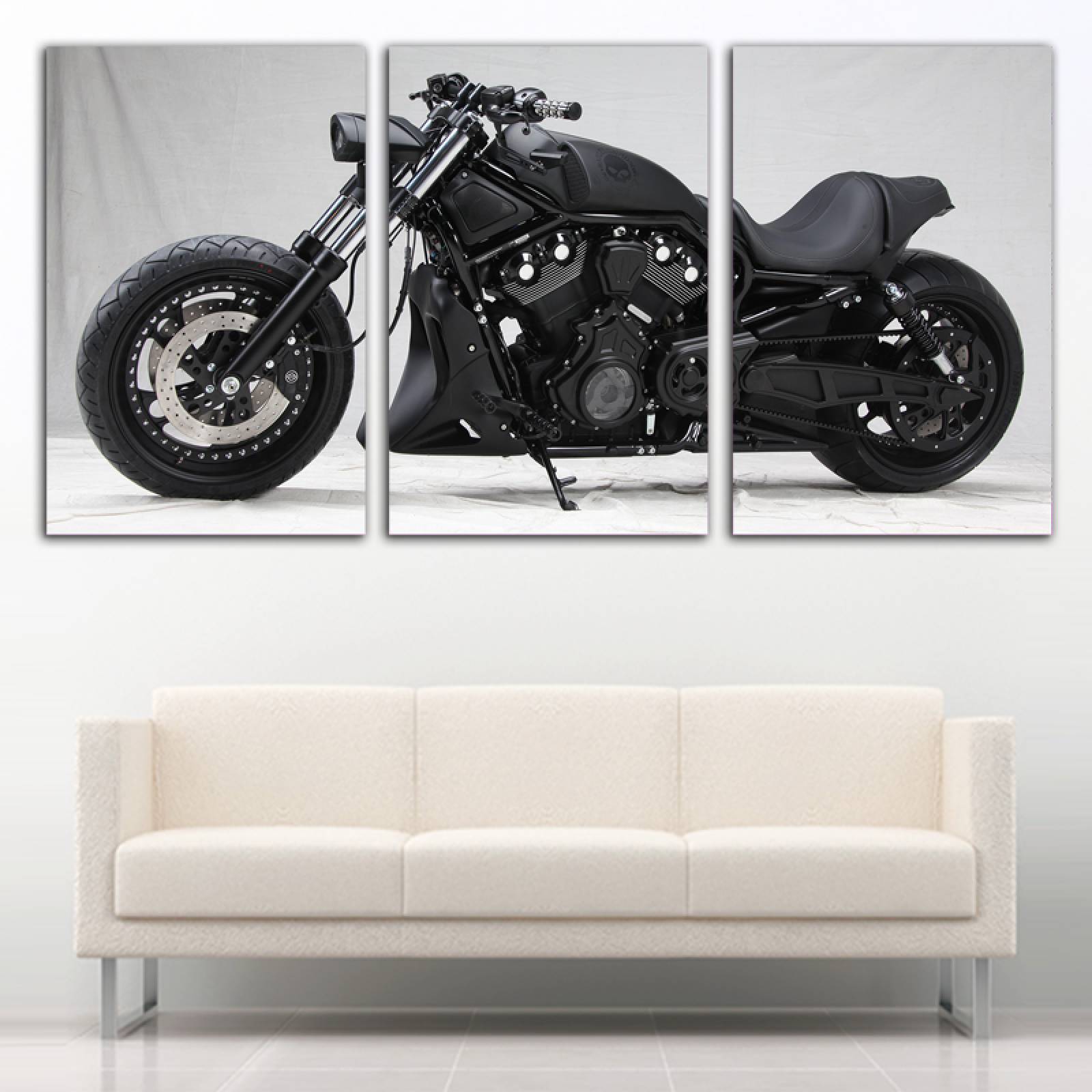 Cuadro decorativo Harley Davidson Motocicleta moderno decoración 168x86cm 3 piezas