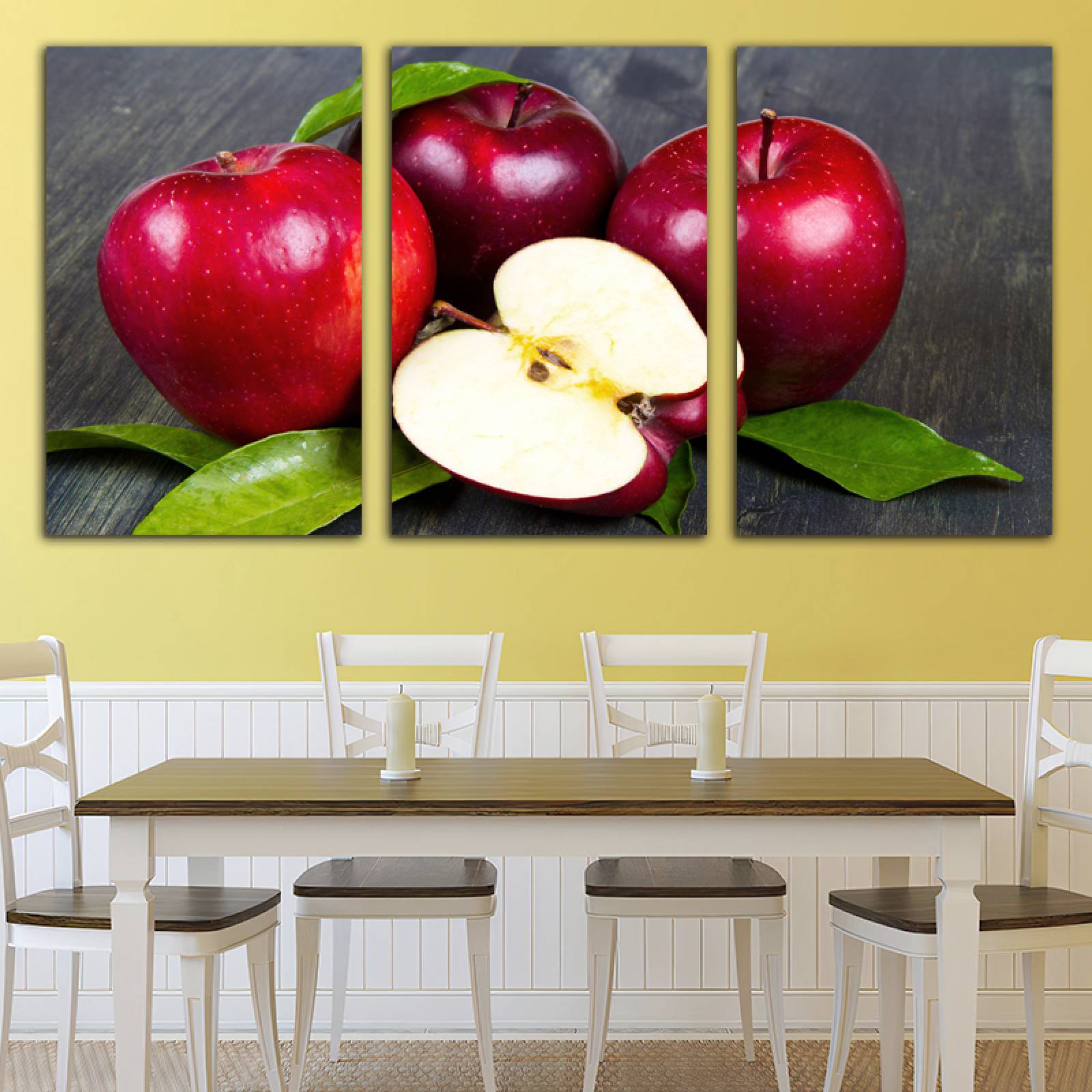 Cuadro decorativo Manzanas Rojas Decoración para Comedores y Restaurantes moderno 168x86cm 3 piezas