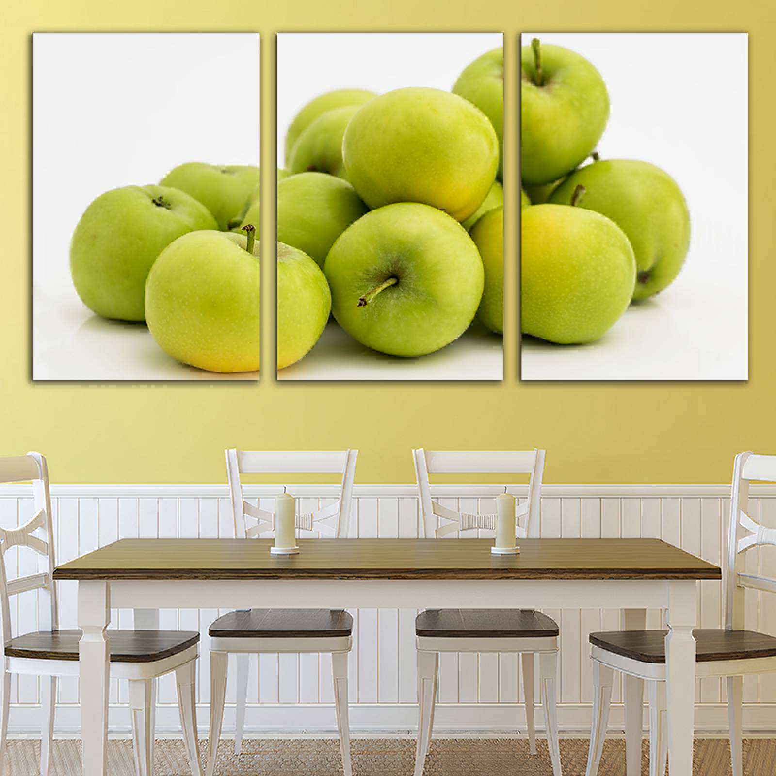 Cuadro decorativo Manzanas Verdes Decoración para Comedores y Restaurantes moderno 168x86cm 3 piezas