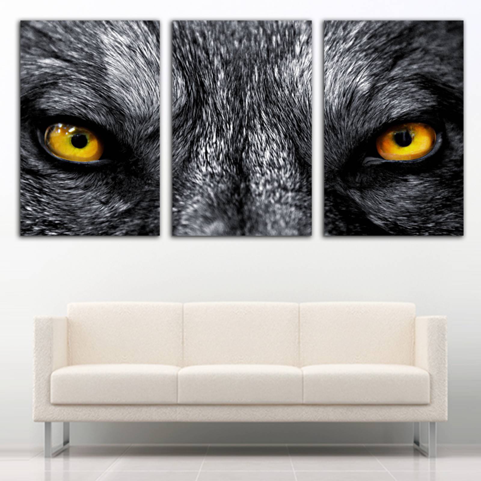 Cuadro decorativo Ojos de Lobo Gris Animales moderno decoración 168x86cm 3 piezas