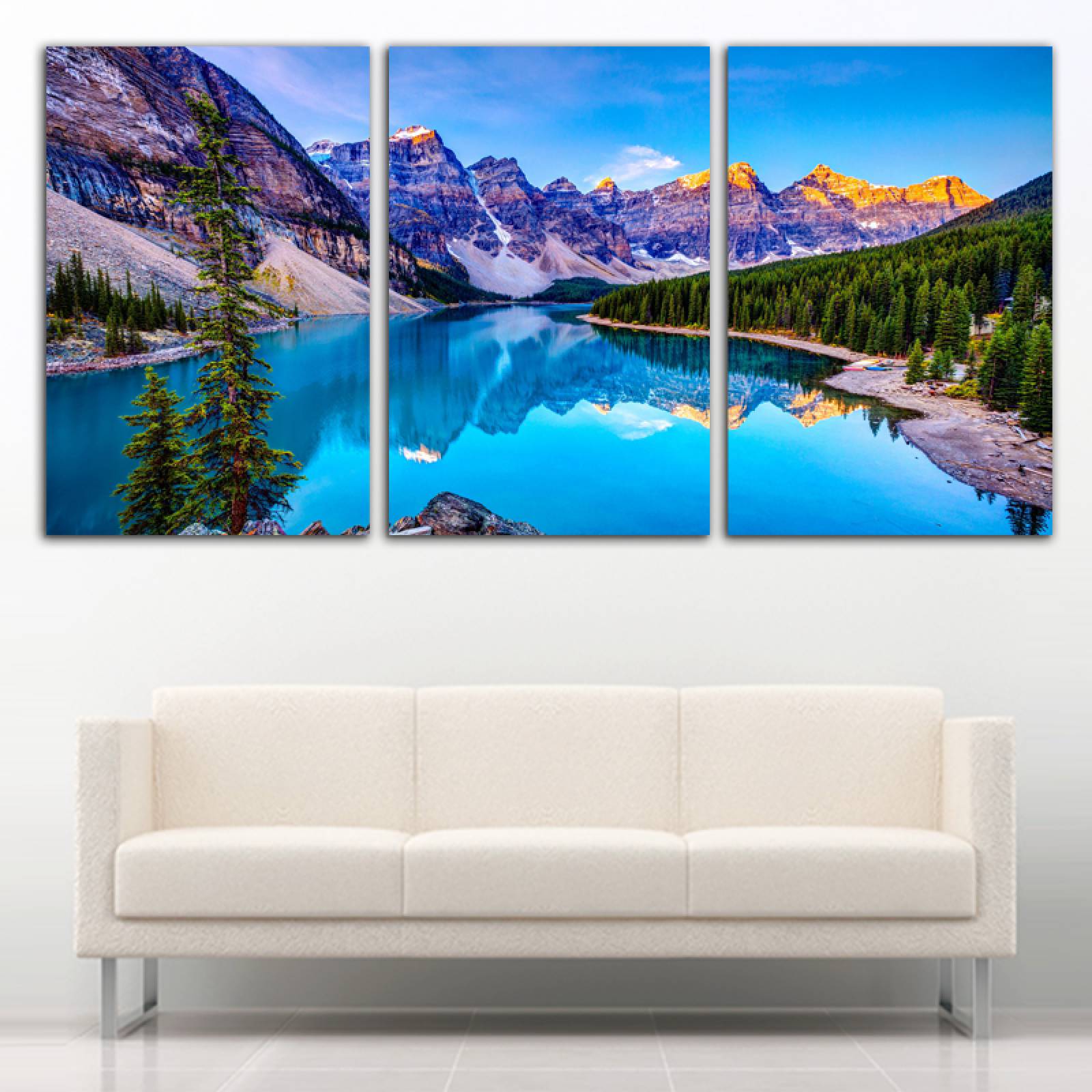 Cuadro decorativo Paisaje Montaña Lago Azul moderno decoración 168x86cm 3 piezas