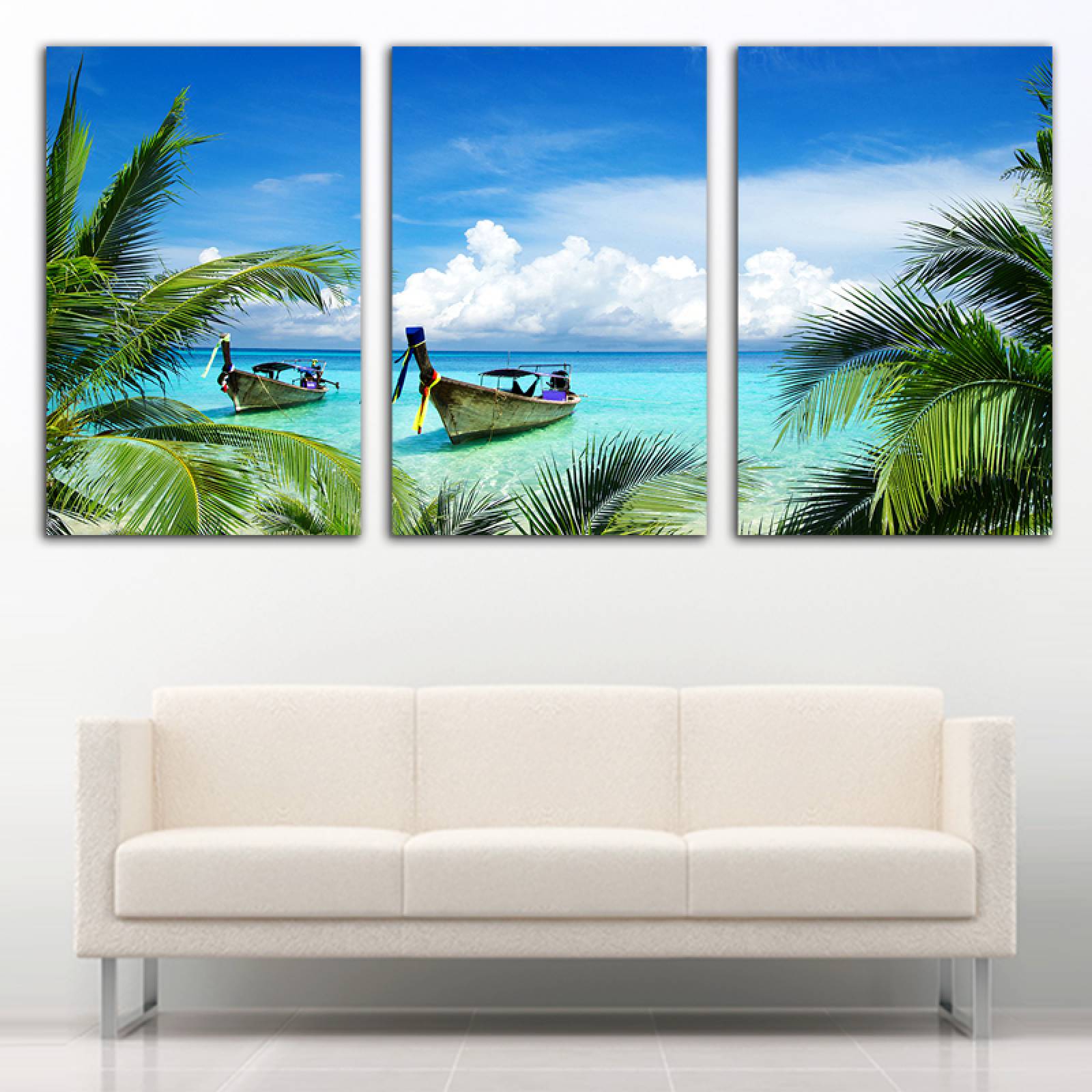Cuadro decorativo Playa Paisaje moderno decoración 168x86cm 3 piezas
