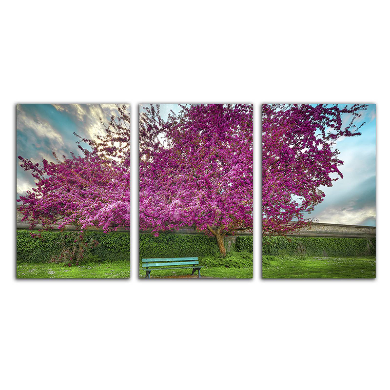 Cuadro decorativo Árbol de Cerezo Japones Rosa Paisaje moderno decoración 168x86cm 3 piezas