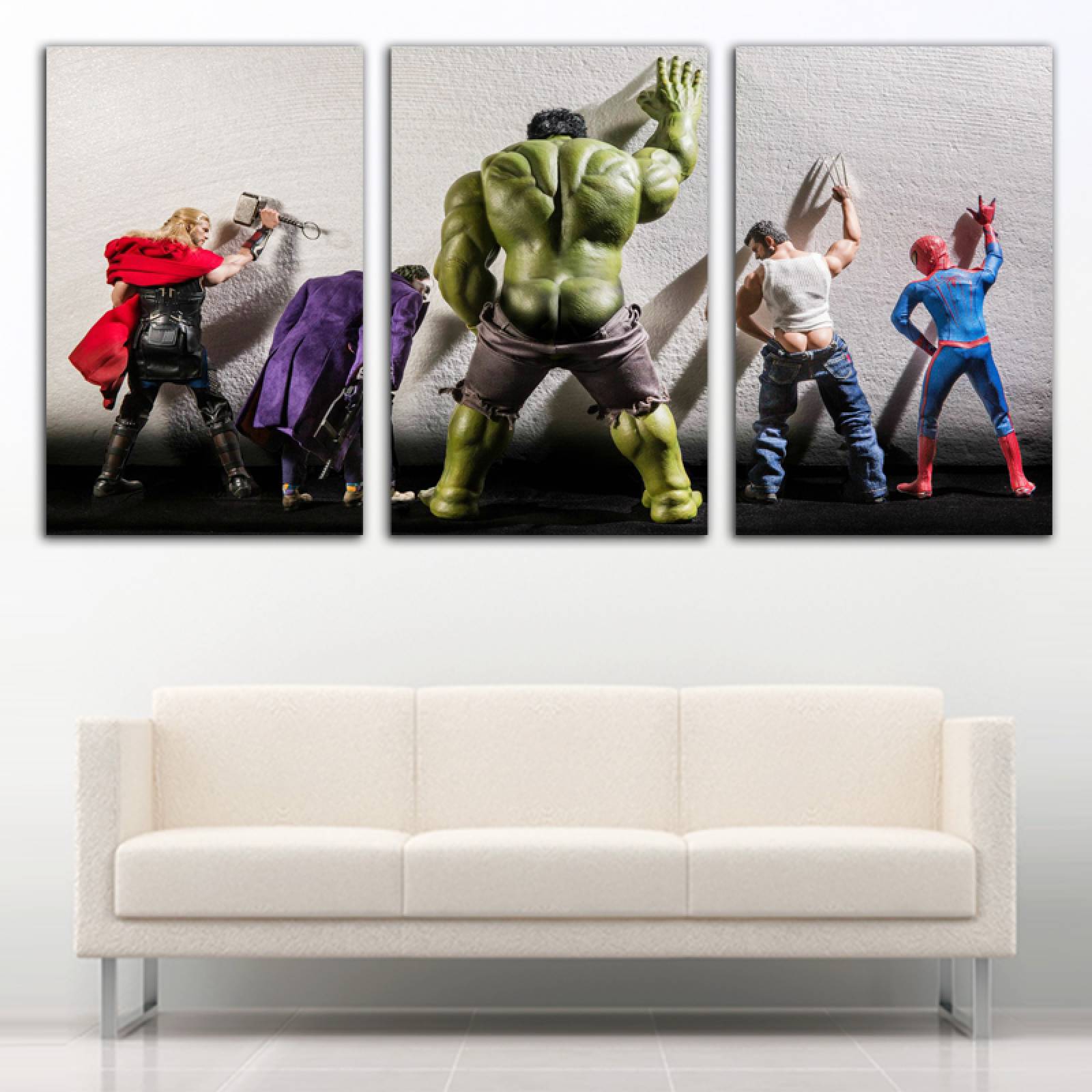 Cuadro decorativo Hulk,Thor, Spiderman, Joker, Wolverine Superheroes moderno decoración 168x86cm 3 piezas