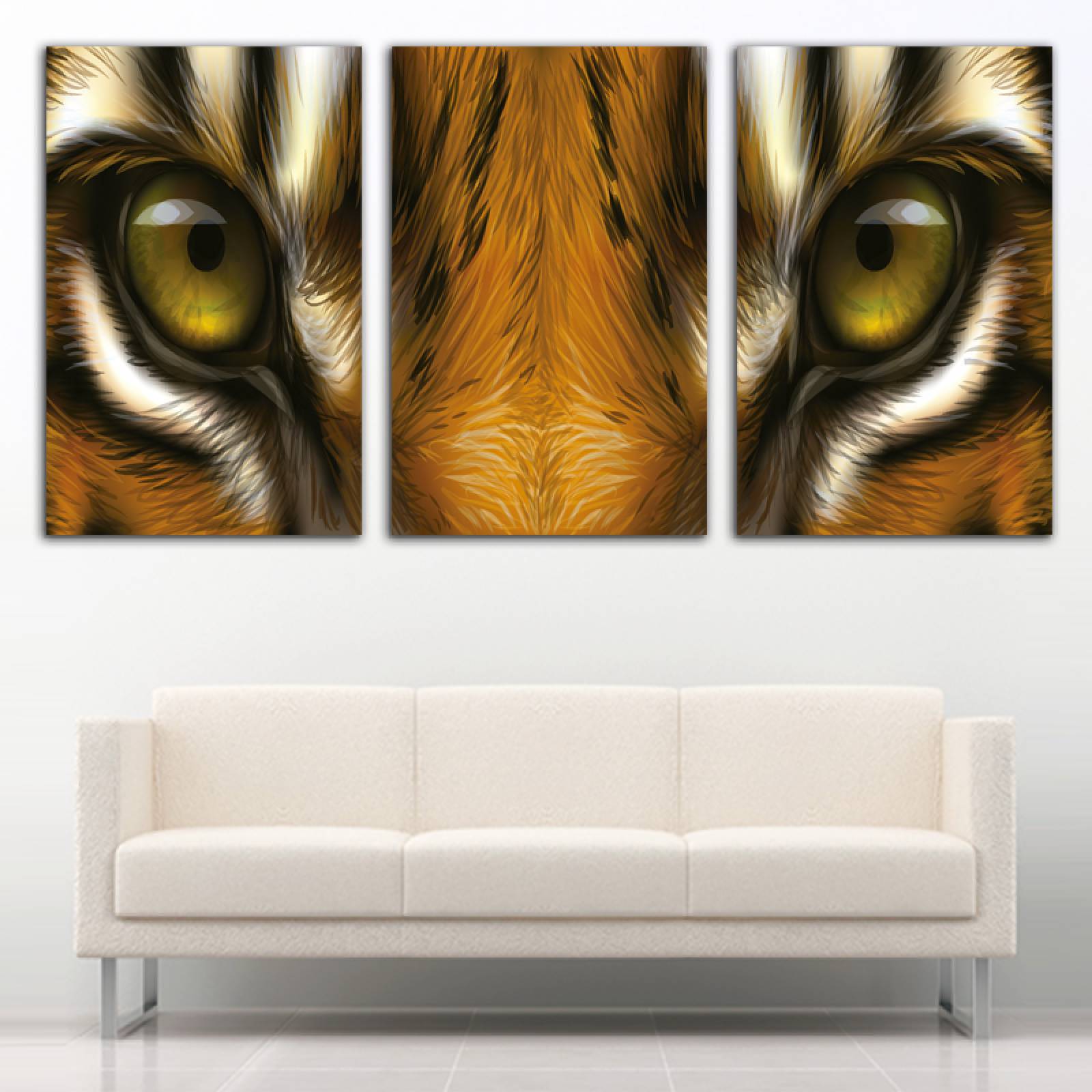 Cuadro decorativo Ojos de Tigre de Bengala Naranja moderno decoración 168x86cm 3 piezas
