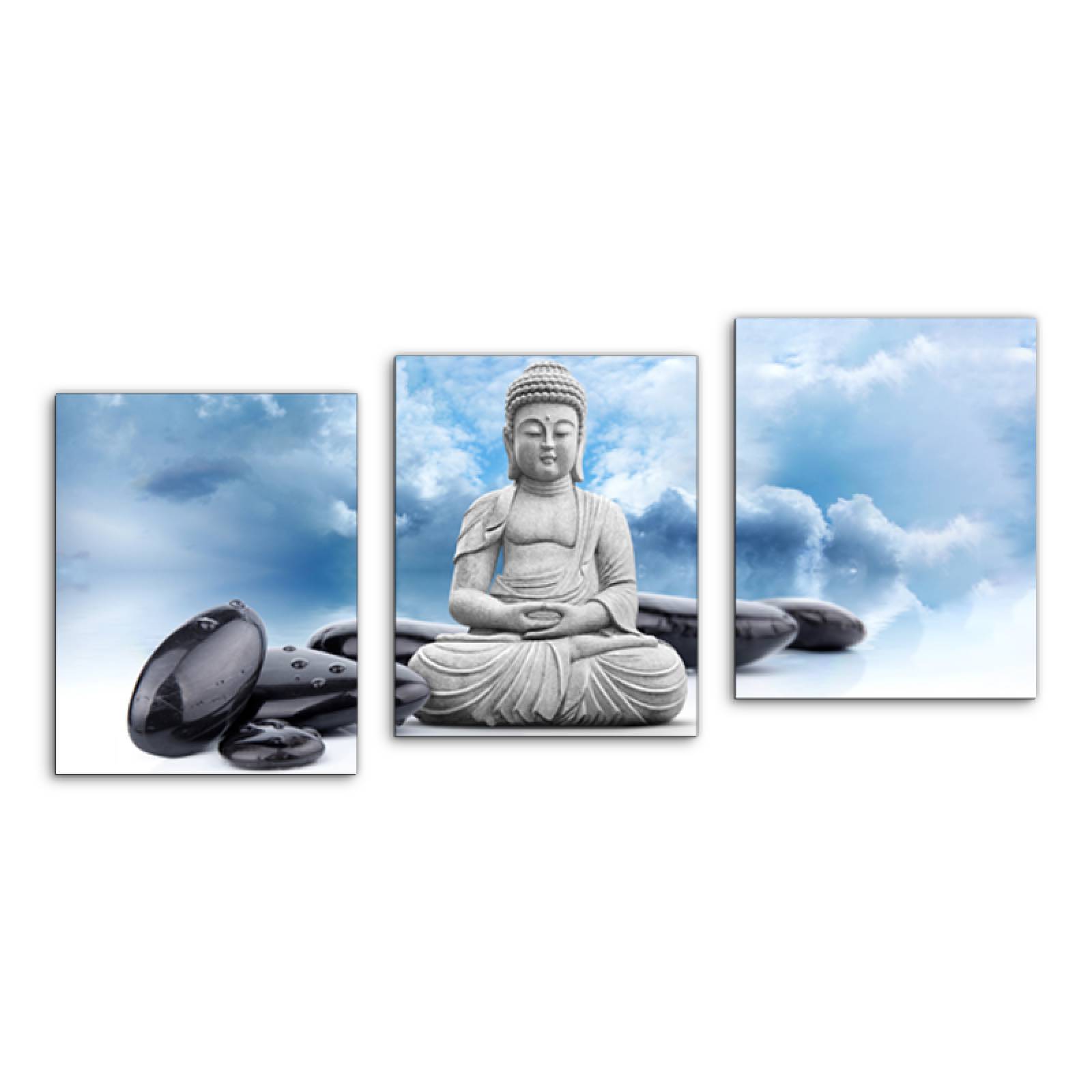 Cuadro decorativo Buda Meditación Azul Moderno Decoración 120x60cm 3 piezas