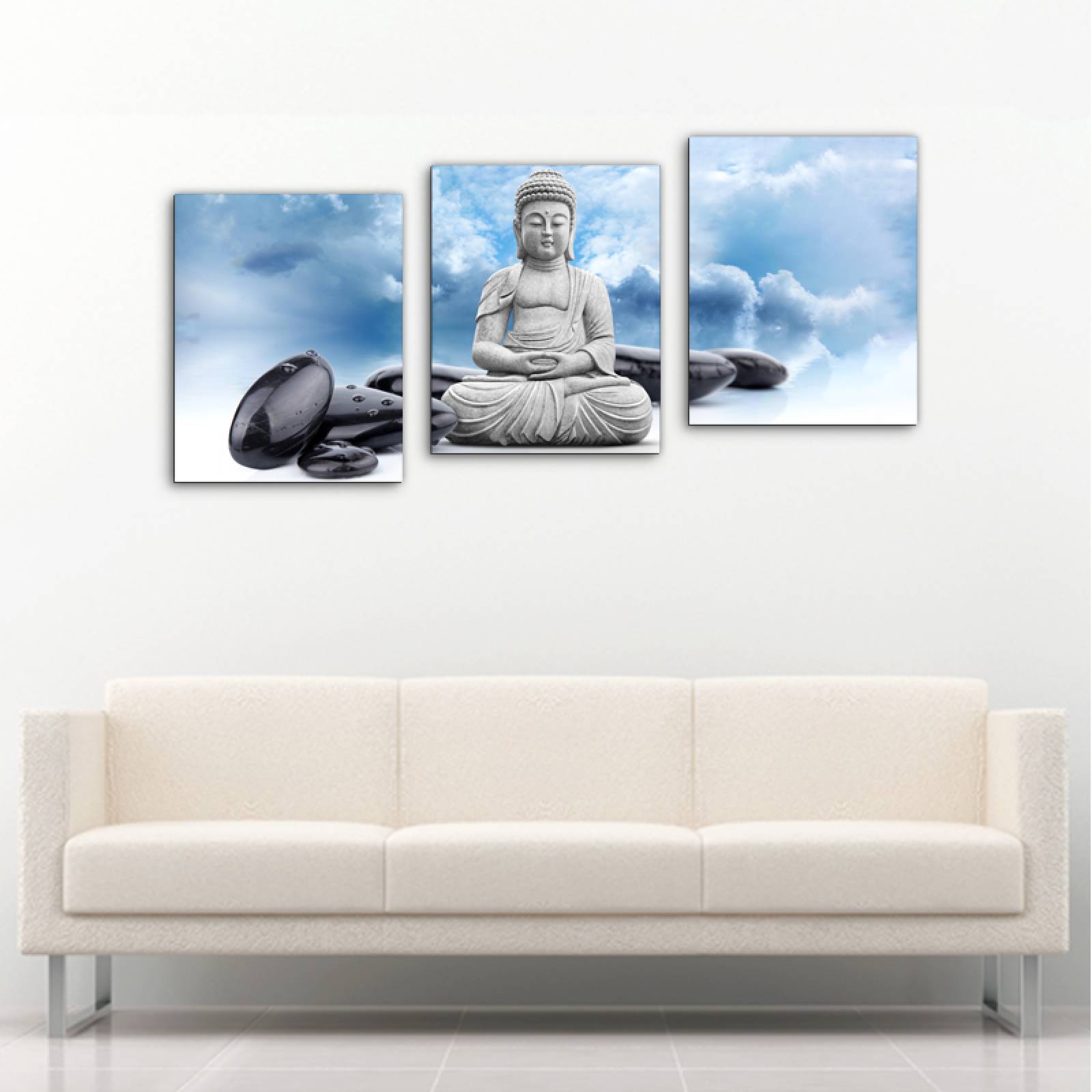 Cuadro decorativo Buda Meditación Azul Moderno Decoración 120x60cm 3 piezas