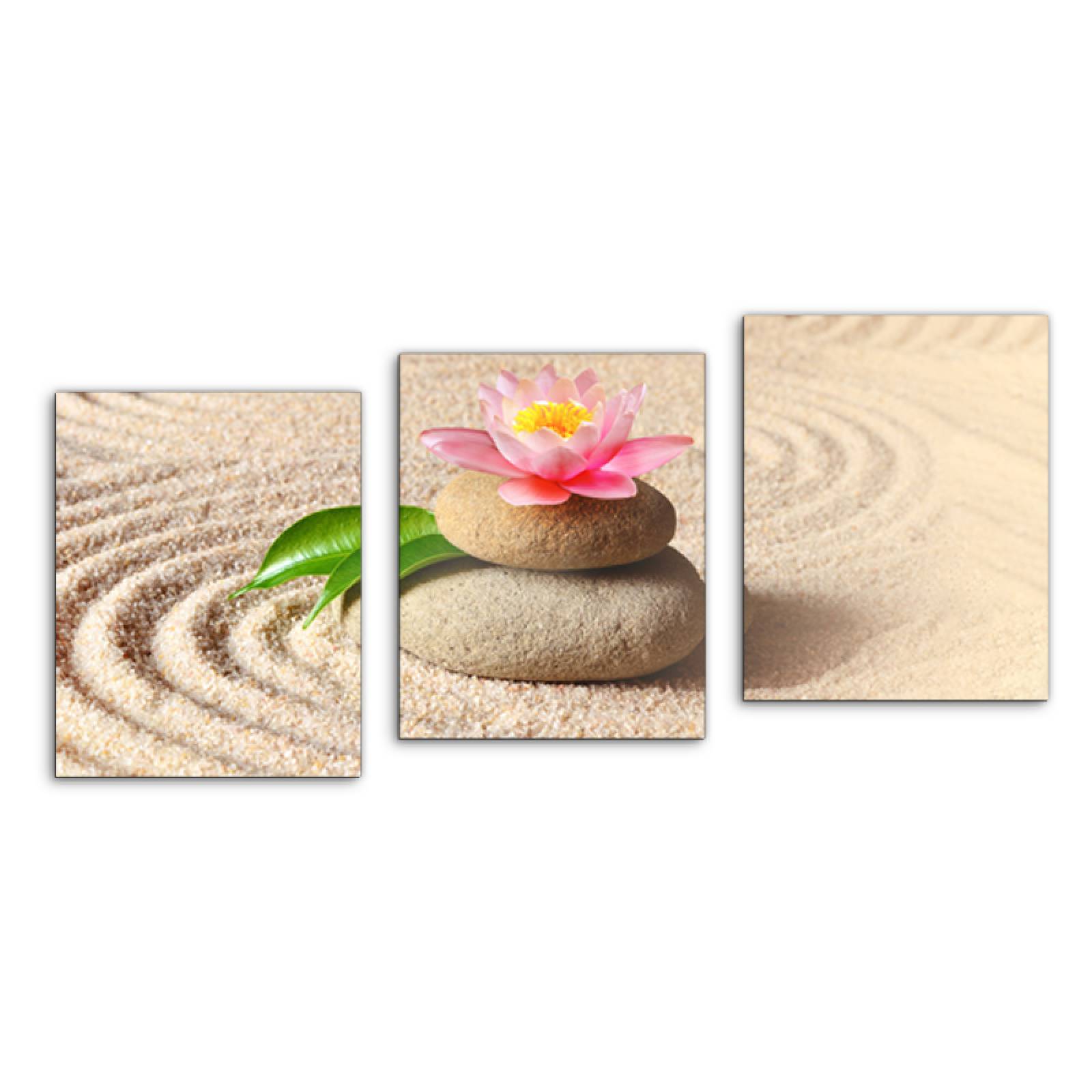 Cuadro decorativo Jardín Zen Arena Y Piedras Meditación Moderno Decoración 120x60cm 3 piezas