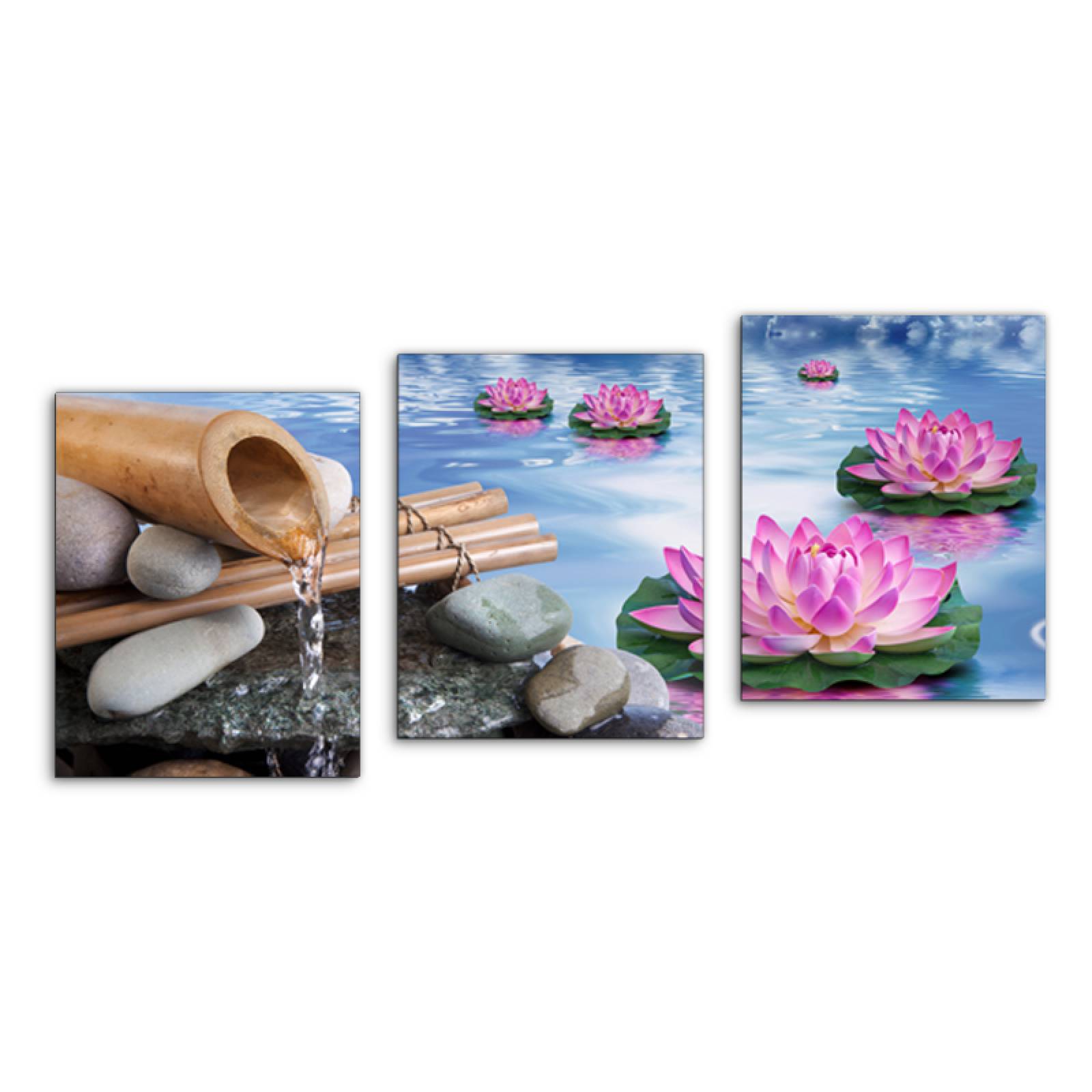 Cuadro decorativo Flor de Loto Y Bambu Meditación Moderno Decoración 120x60cm 3 piezas