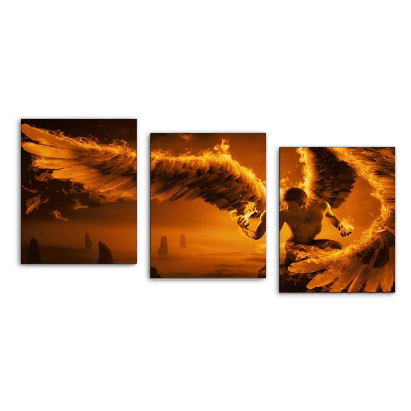 Cuadro decorativo Angel de Fuego Moderno Decoración 120x60cm 3 piezas
