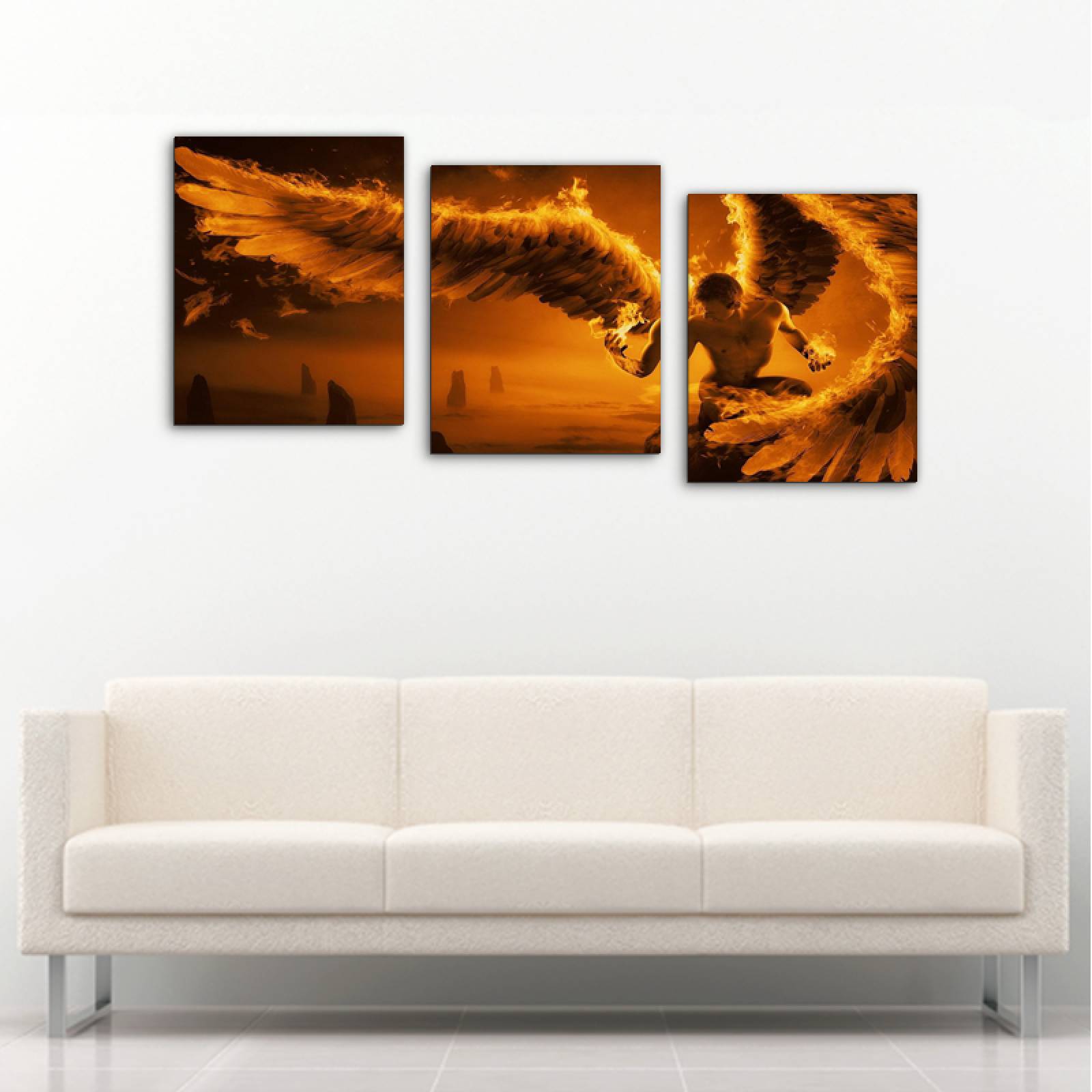 Cuadro decorativo Angel de Fuego Moderno Decoración 120x60cm 3 piezas