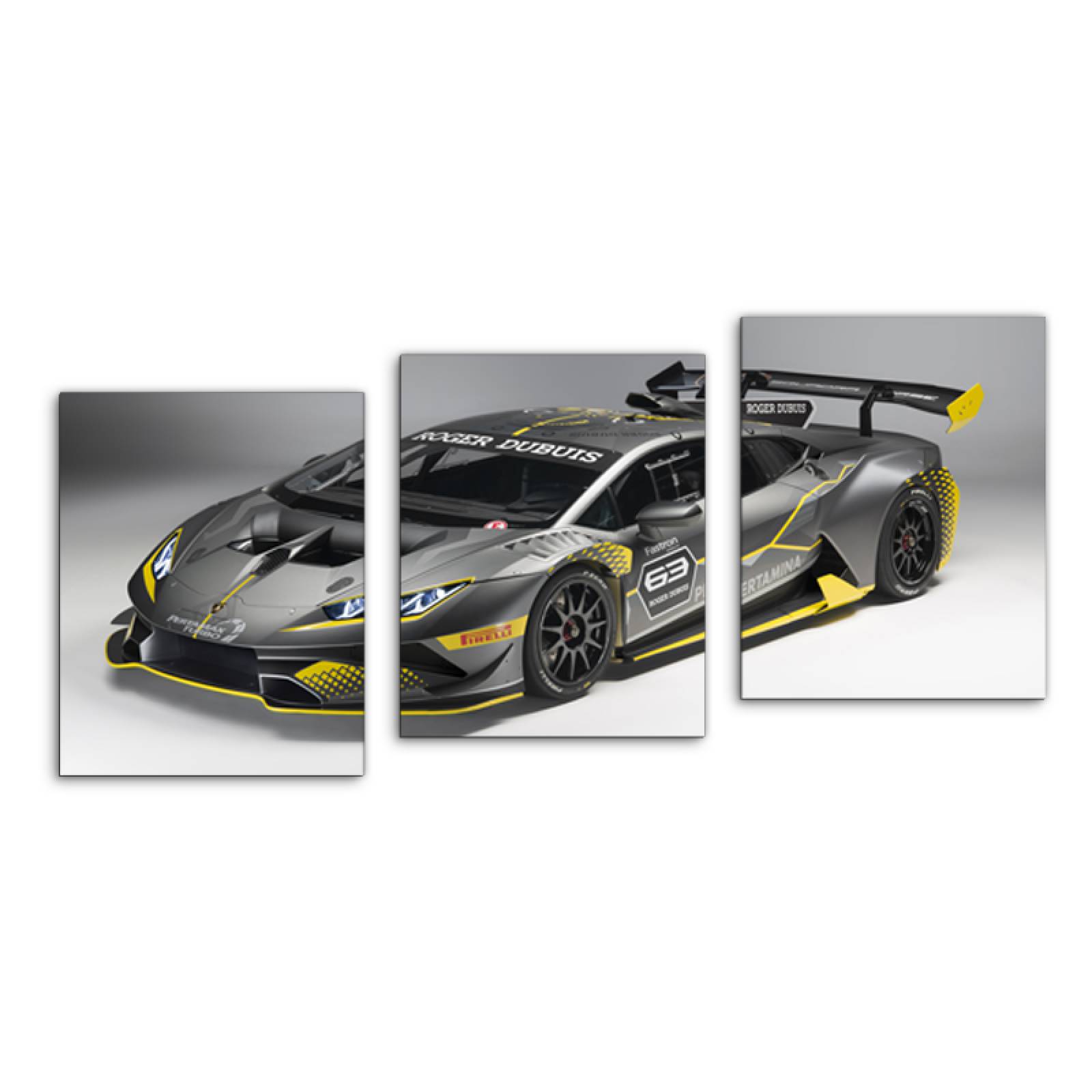 Cuadro decorativo Lamborghini Gris Auto Deportivo Moderno Decoración 120x60cm 3 piezas