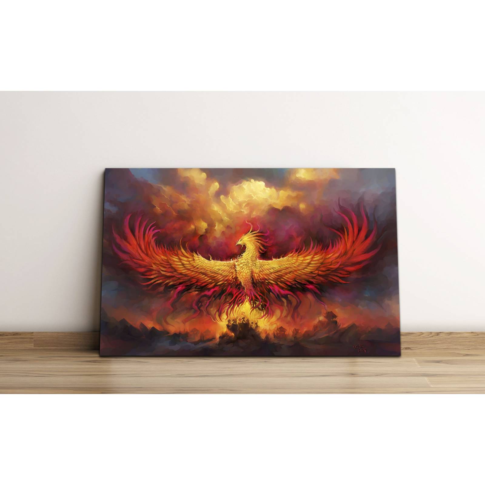 Cuadro de Pared Ave Fénix Fuego Moderno Decoracíon 86x56cm