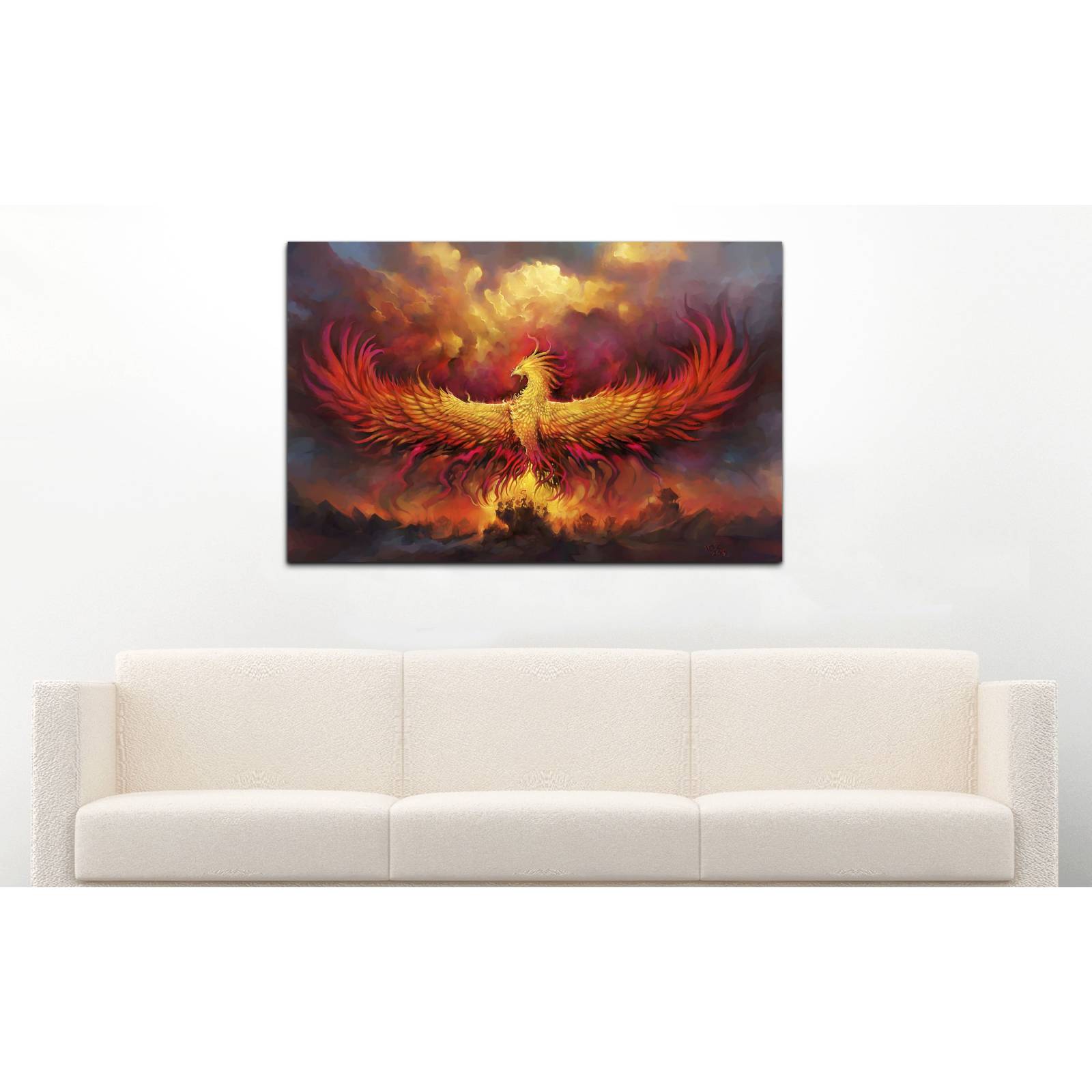 Cuadro de Pared Ave Fénix Fuego Moderno Decoracíon 86x56cm