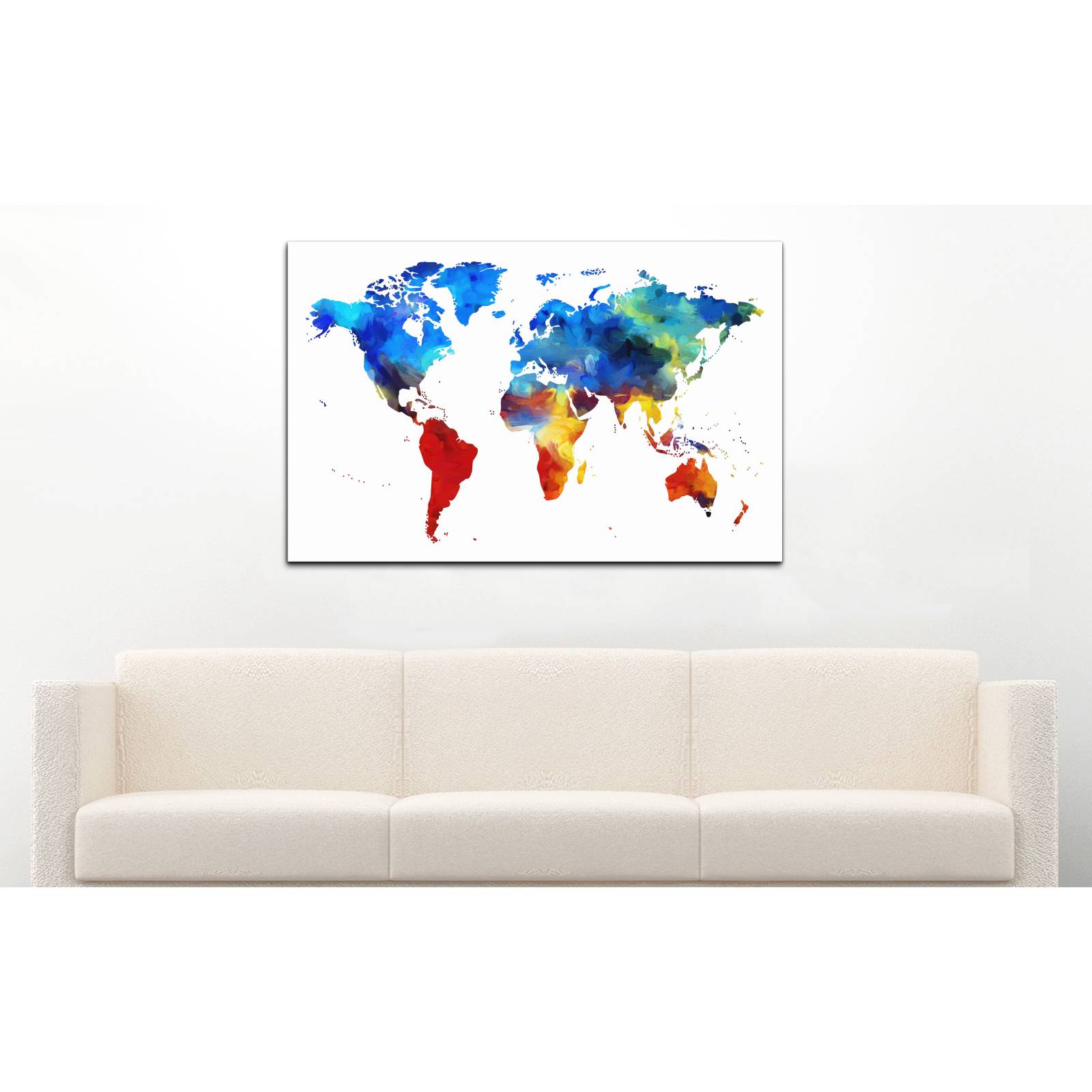 Cuadro de Pared Continentes del Mundo Estilo Acuarela Moderno Decoracíon 86x56cm