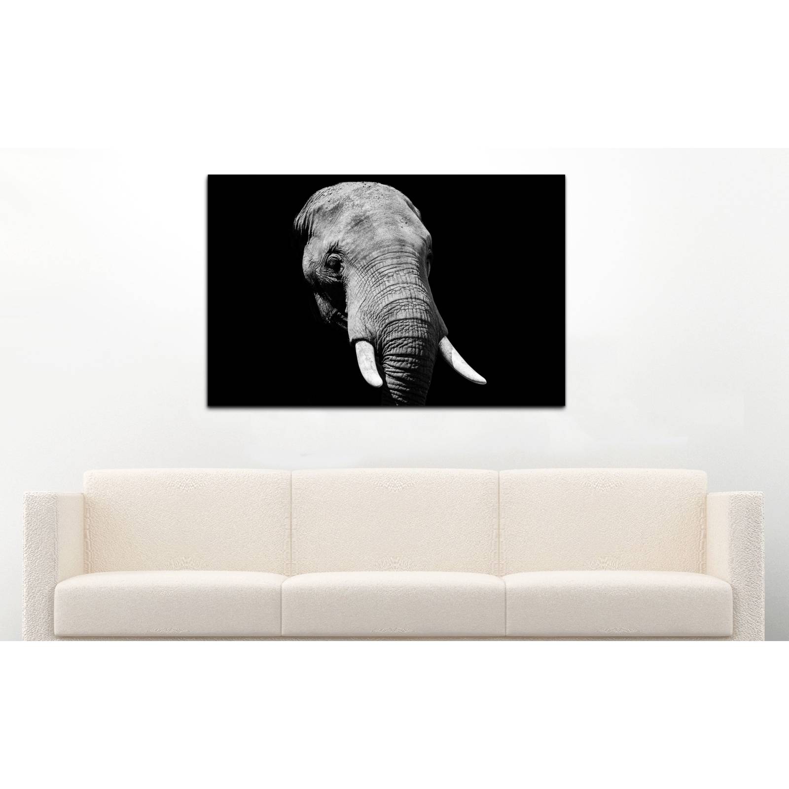 Cuadro de Pared Elefante Blanco y Negro Minimalista Moderno Decoracíon 86x56cm