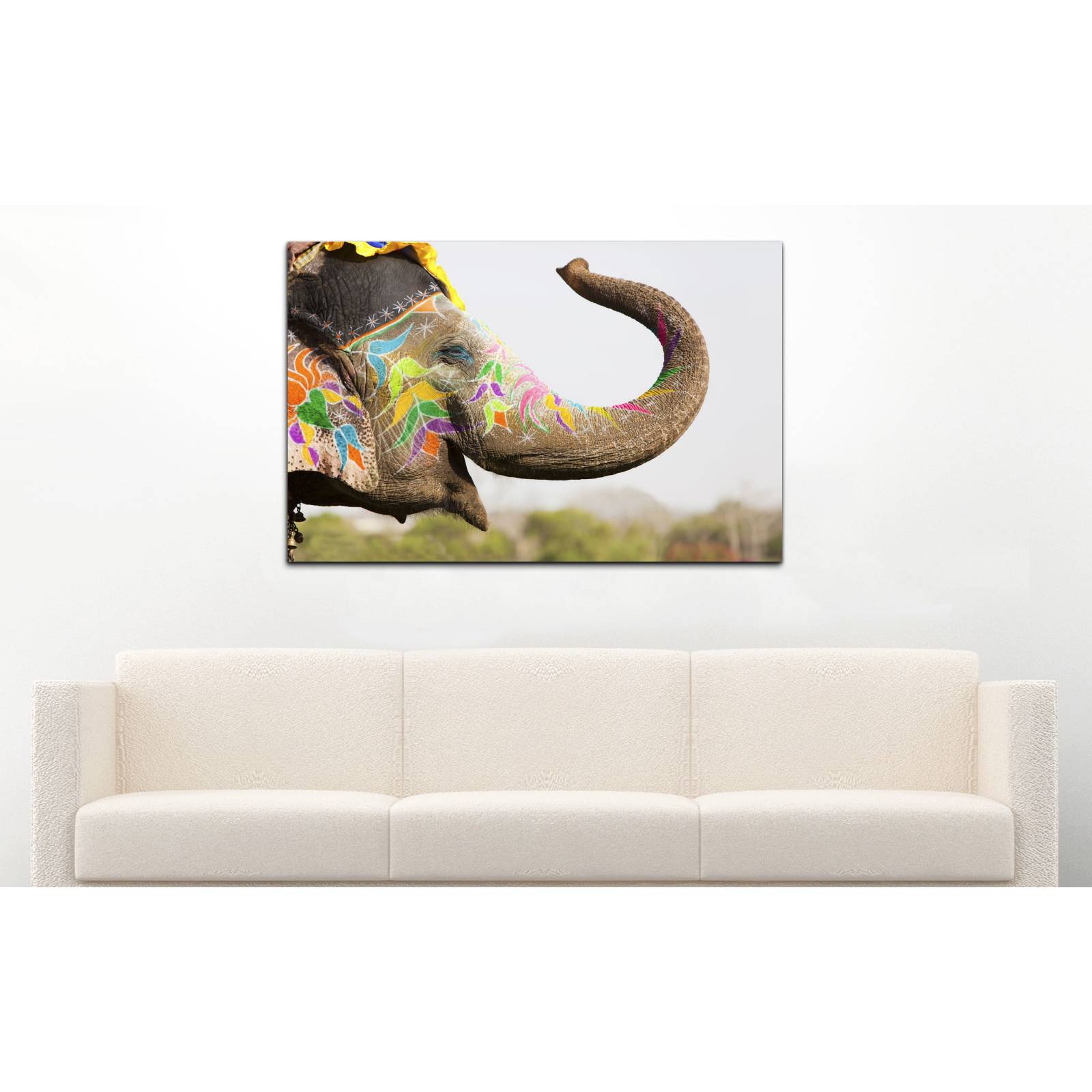 Cuadro de Pared Elefante hindú Festival Moderno Decoracíon 86x56cm