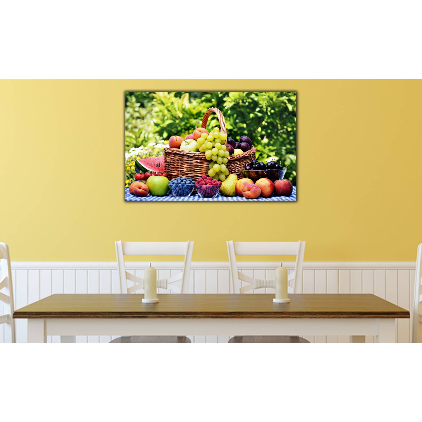 Cuadro de Pared Frutas Canasta Picnic Moderno Decoracíon 86x56cm