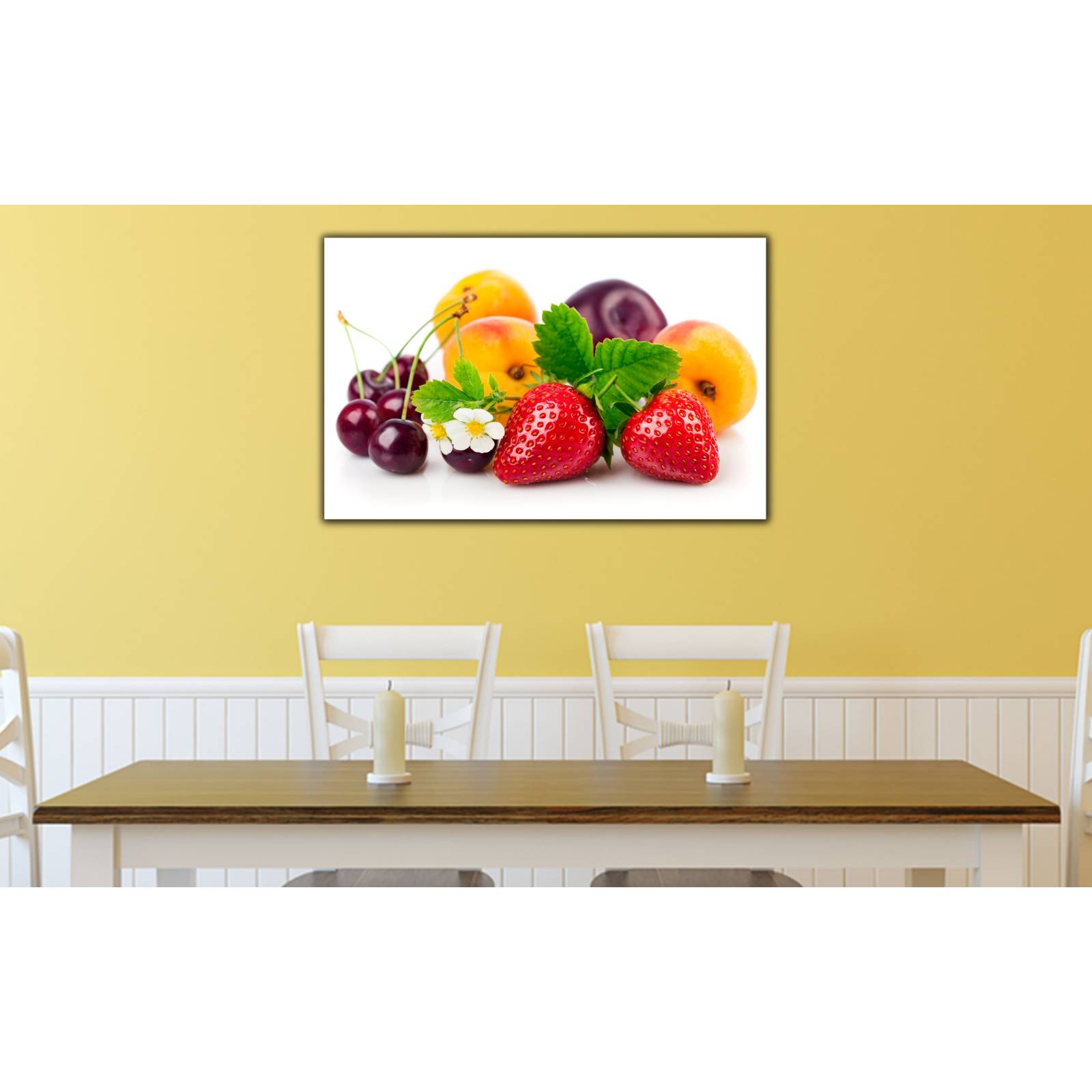 Cuadro de Pared Fresas, Duraznos, Cerezas y Manzanas Moderno Decoracíon 86x56cm