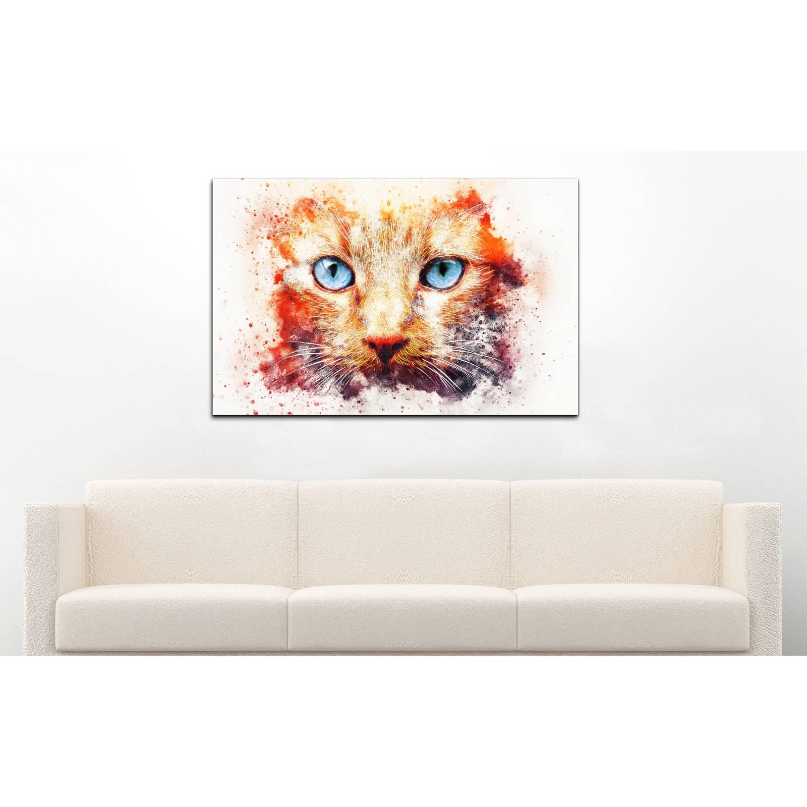 Cuadro de Pared Gato estilo Acuarela Moderno Decoracíon 86x56cm