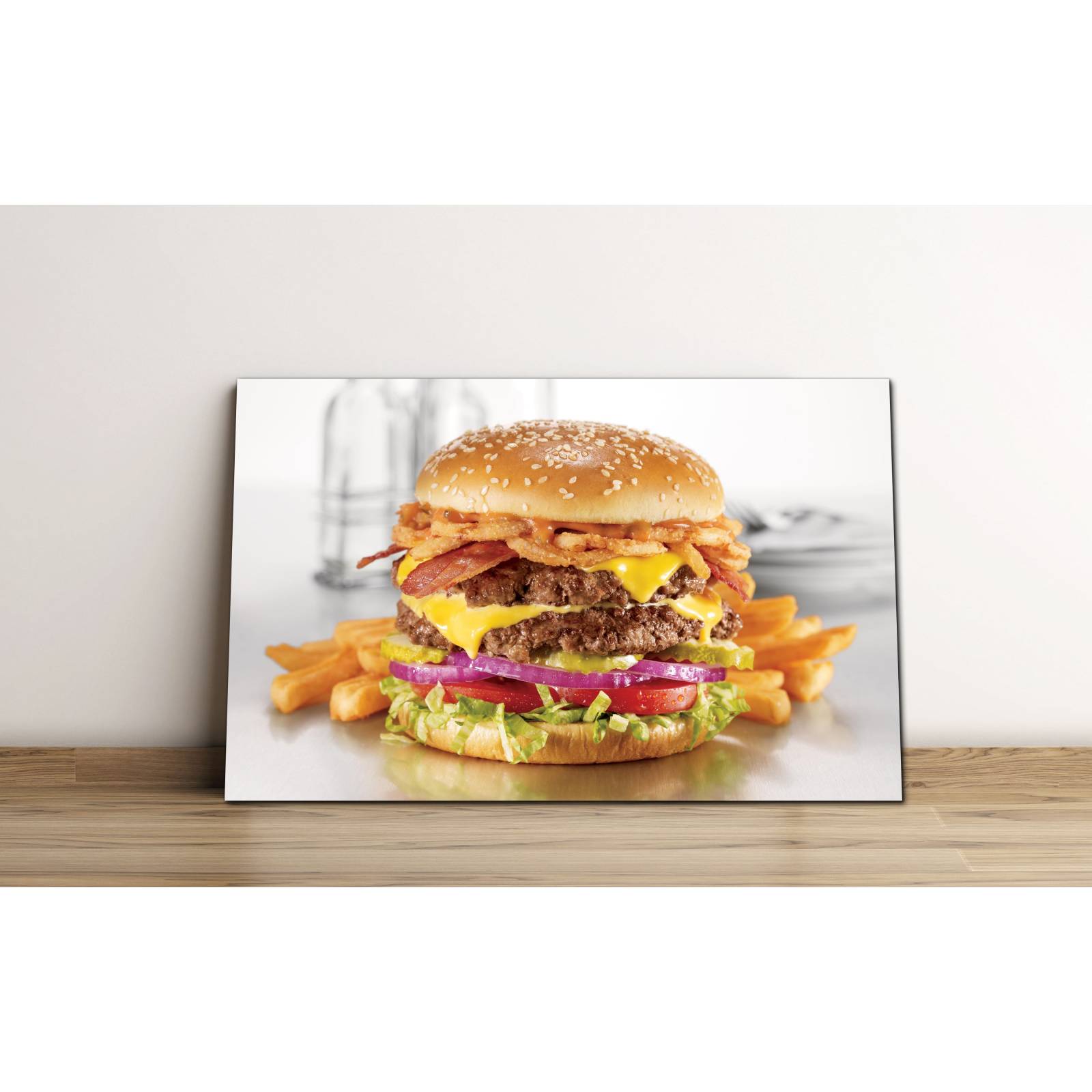 Cuadro de Pared Hamburguesa Doble con Papas Decoracíon para Comedor 86x56cm