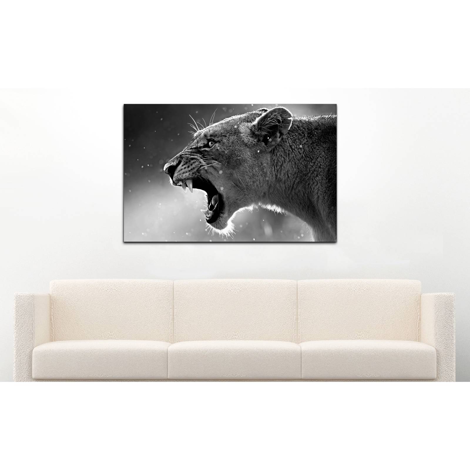 Cuadro de Pared Leona Rugiendo Moderno Decoracíon 86x56cm