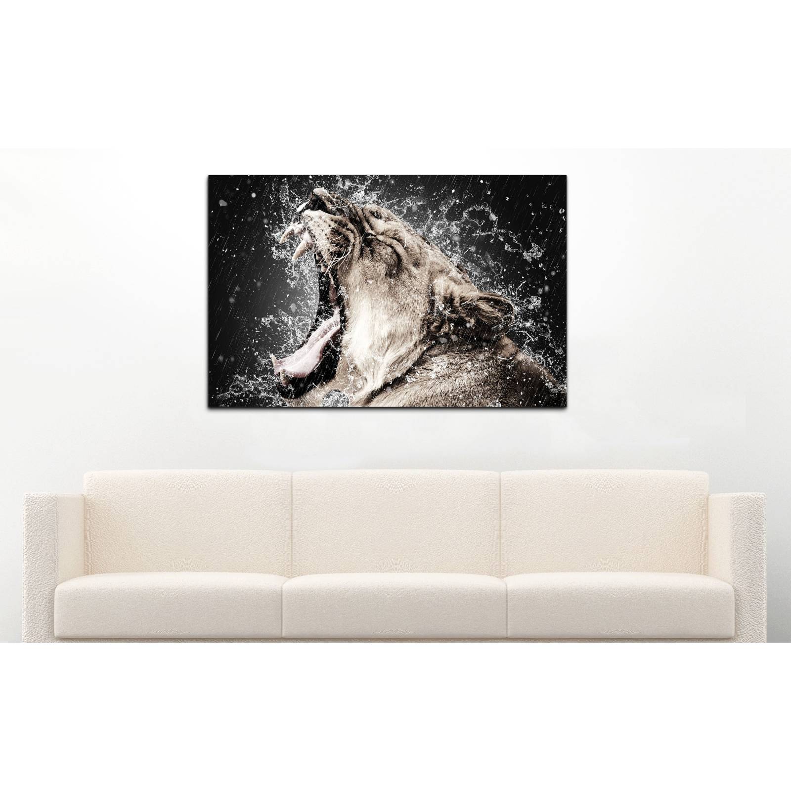Cuadro de Pared leona Rugiendo Lluvia Moderno Decoracíon 86x56cm