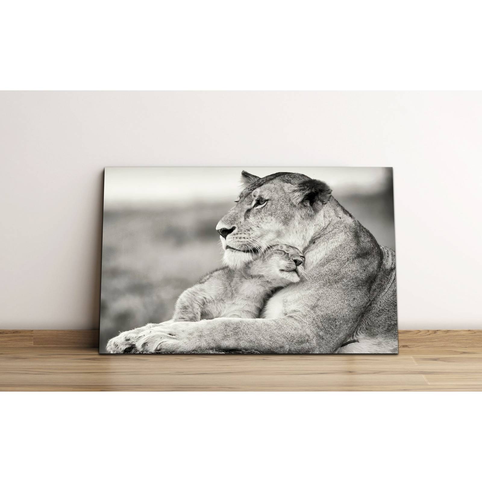 Cuadro de Pared Madre Leona con su Cachorro Moderno Decoracíon 86x56cm